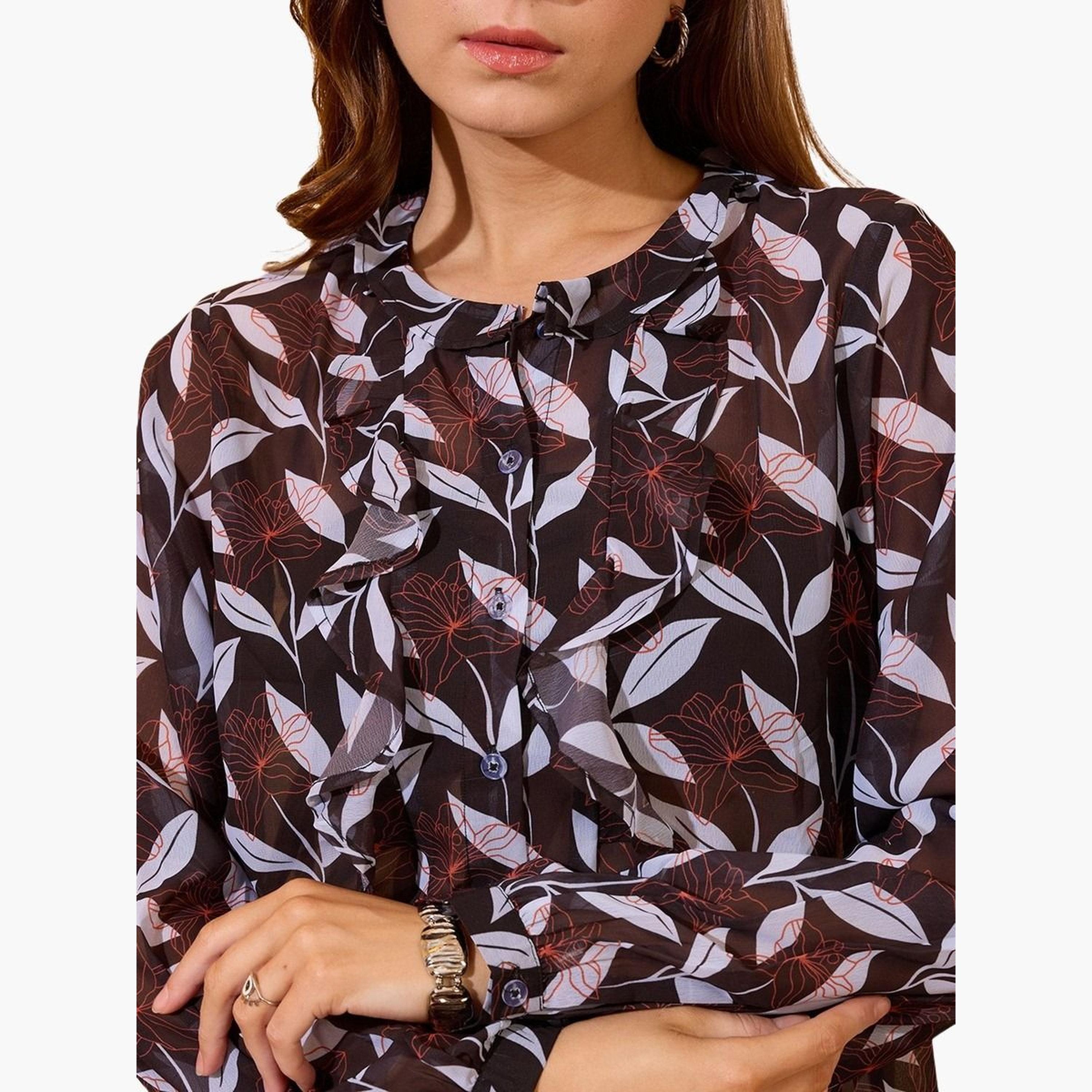غلوبوس × ستايلي - بلوزة سوداء بأكمام طويلة وطبعة زهور للنساء-women-clothing-tshirts-image-4