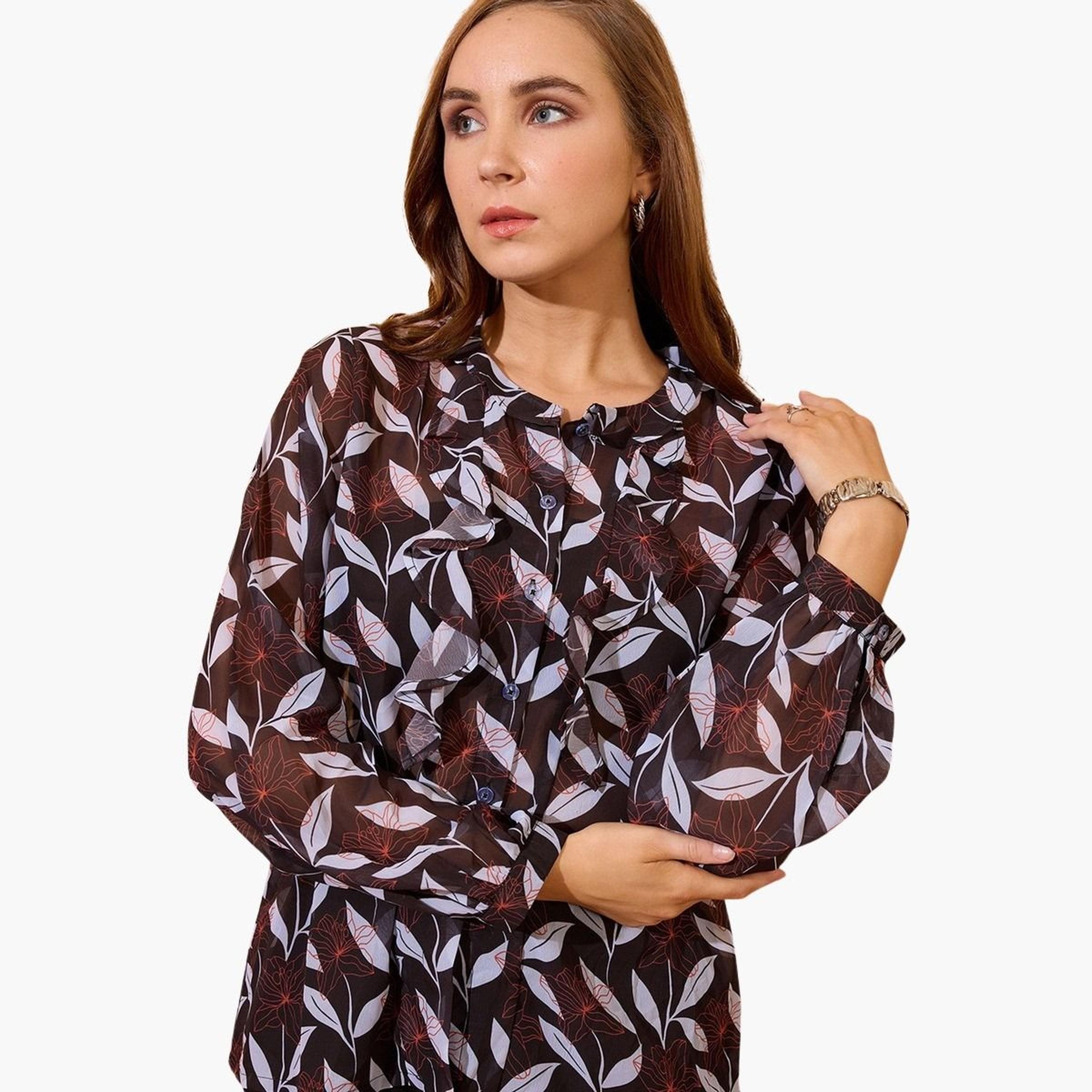 غلوبوس × ستايلي - بلوزة سوداء بأكمام طويلة وطبعة زهور للنساء-women-clothing-tshirts-image-5
