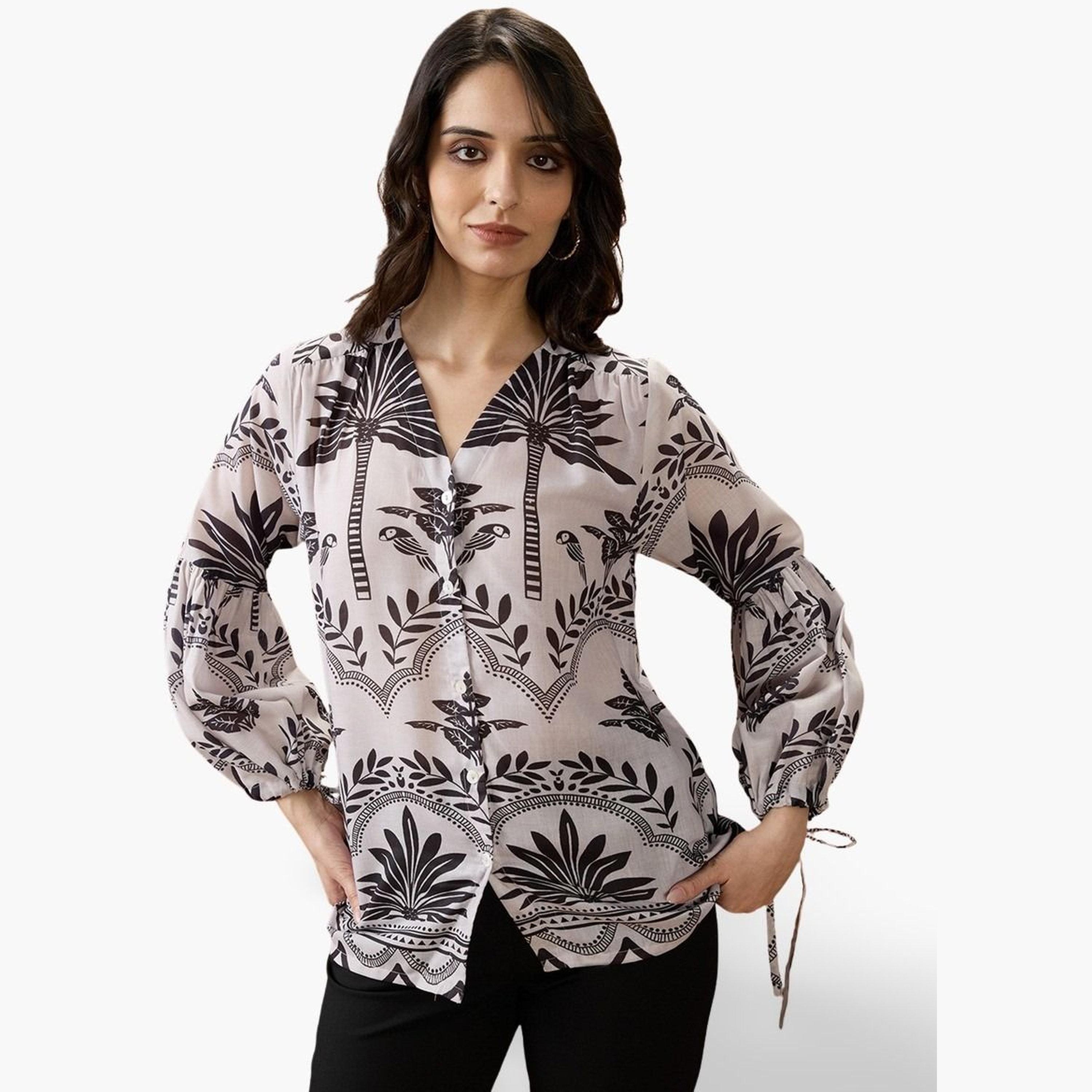 Globus X Styli Women Printed V-Neck Balloon Sleeves Top-women-clothing-shirtsandblouses-shirts-image-1