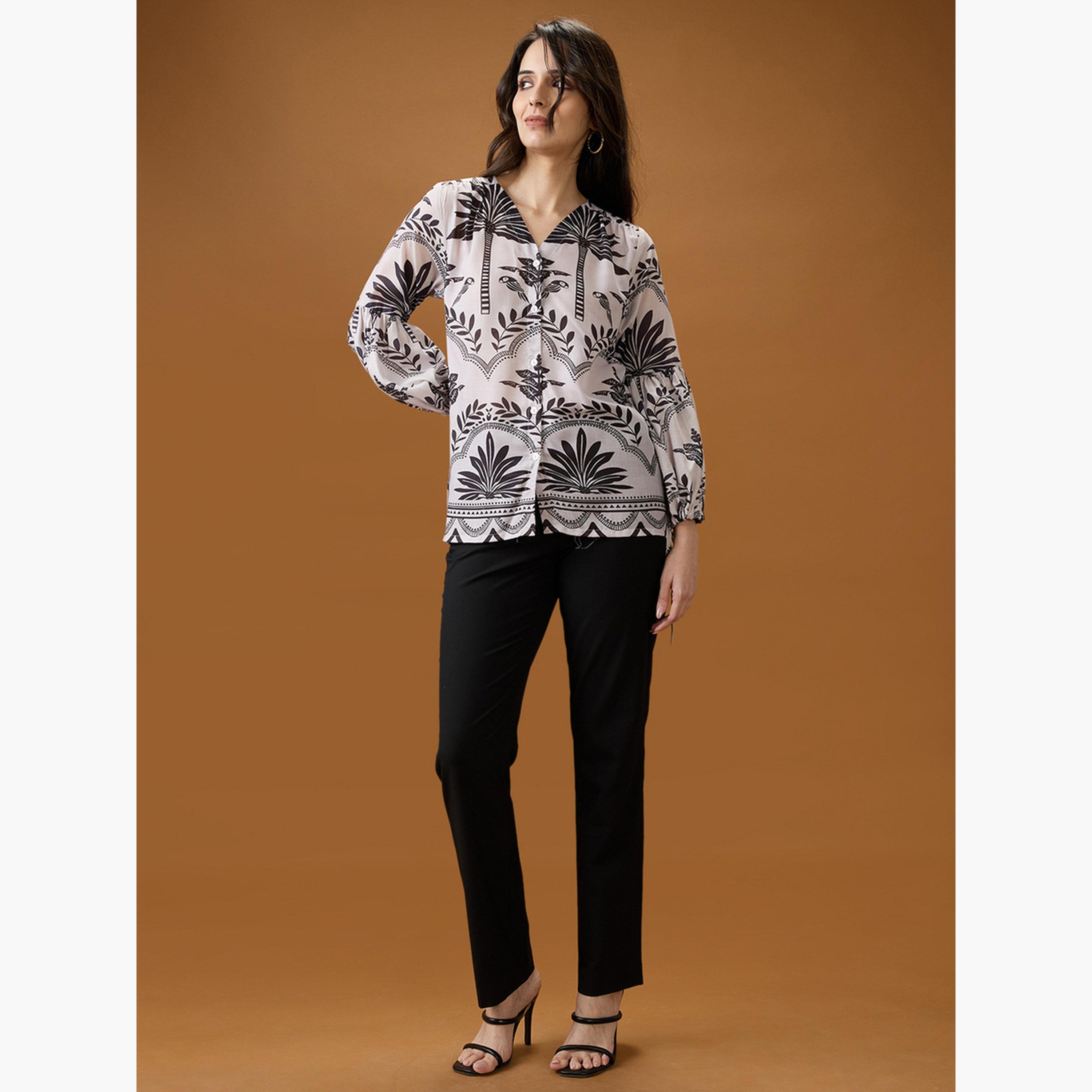 Globus X Styli Women Printed V-Neck Balloon Sleeves Top-women-clothing-shirtsandblouses-shirts-image-2