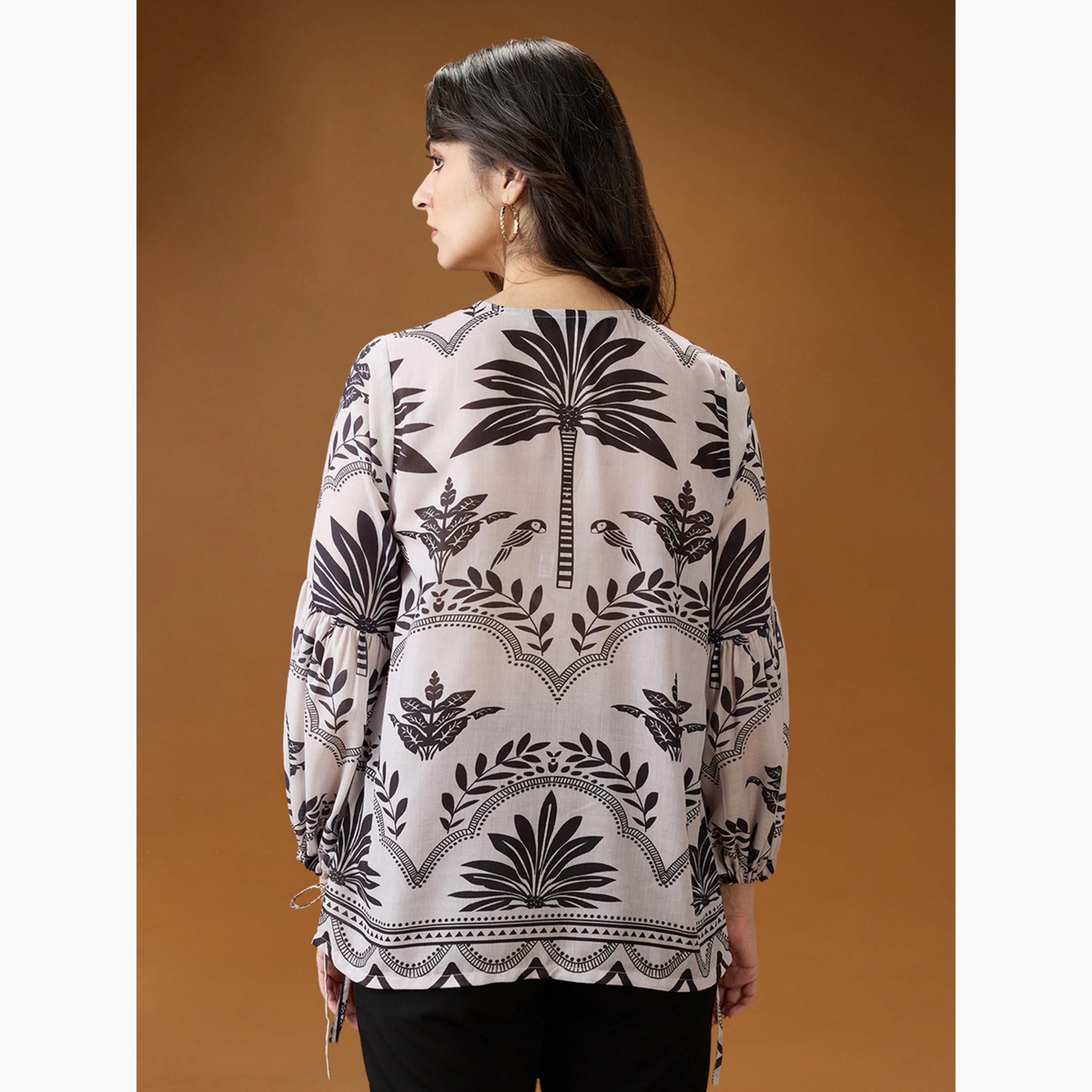Globus X Styli Women Printed V-Neck Balloon Sleeves Top-women-clothing-shirtsandblouses-shirts-image-3