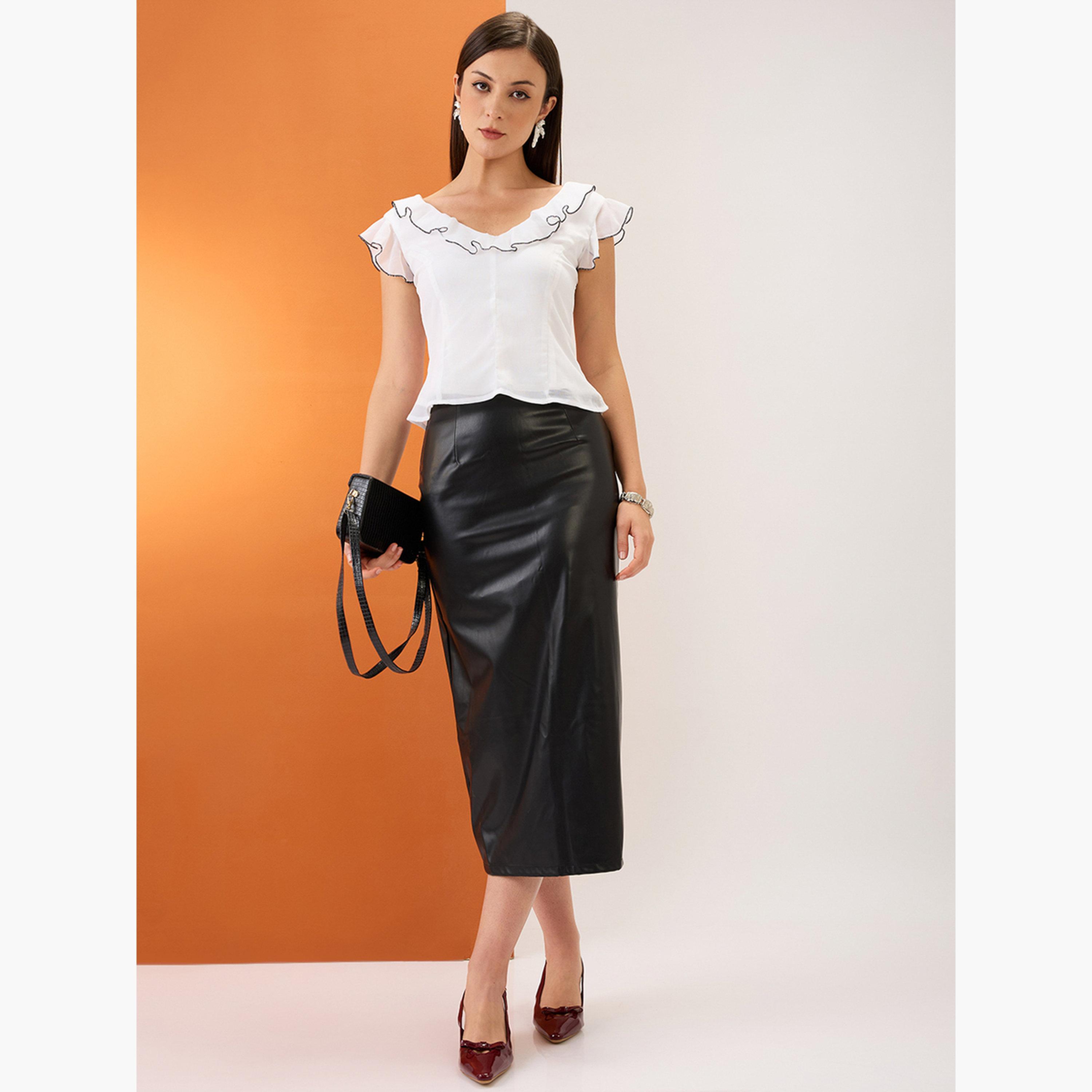 Globus X Styli Women White V-Neck Ruffle Piping Detail Top-women-clothing-shirtsandblouses-blouses-image-2