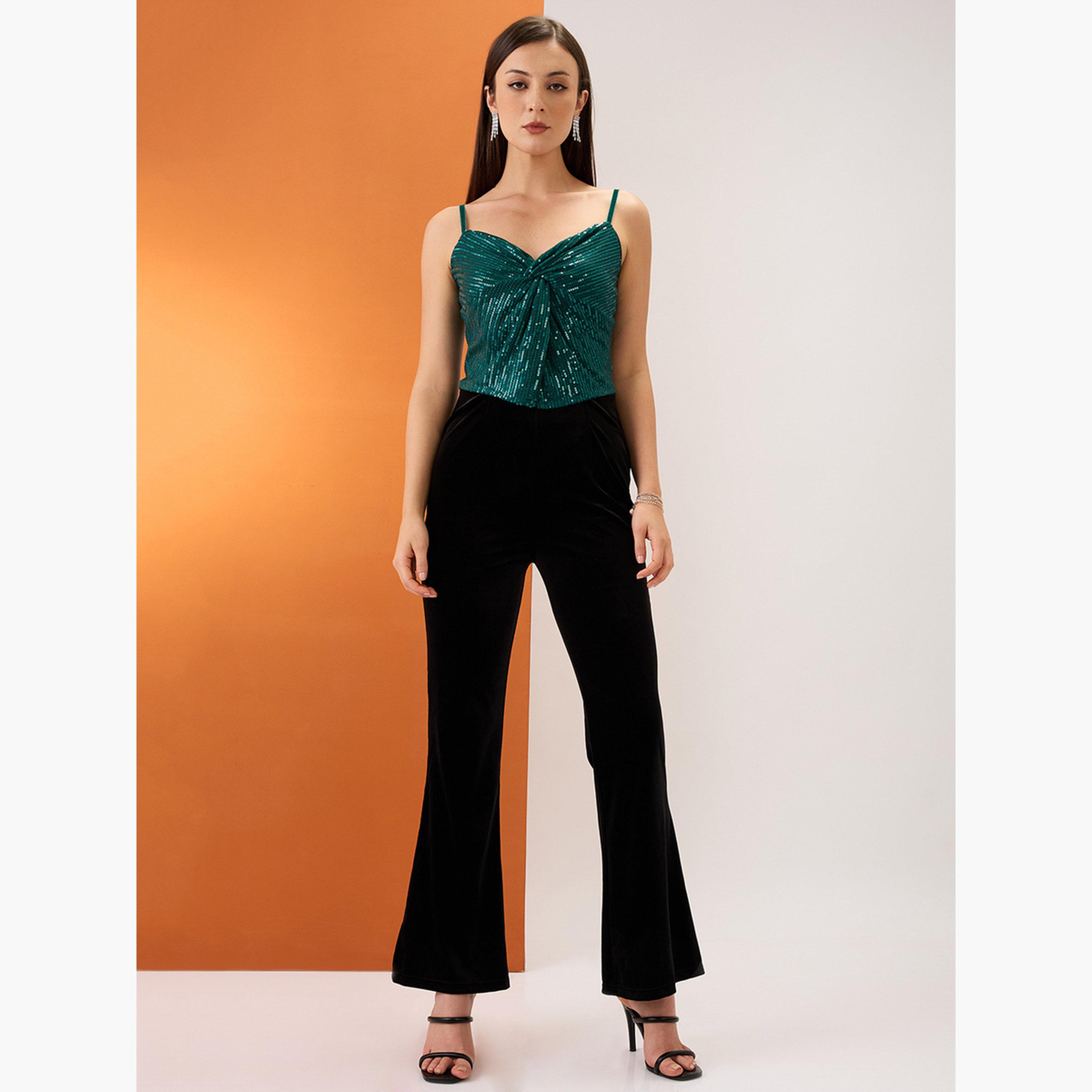 غلوبوص × ستايلي - بلوزة نسائية خضراء مرصعة بالترتر-women-clothing-shirtsandblouses-blouses-image-2