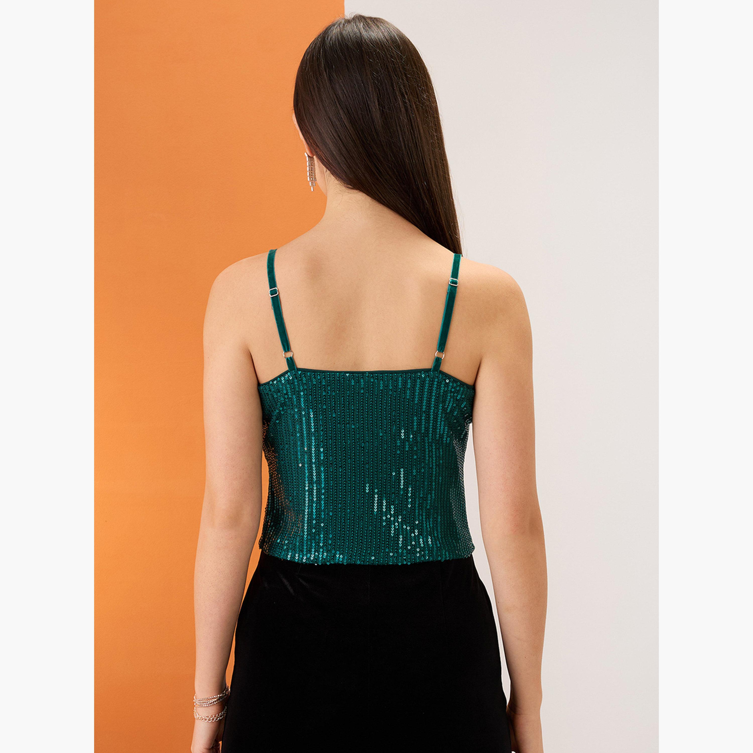 غلوبوص × ستايلي - بلوزة نسائية خضراء مرصعة بالترتر-women-clothing-shirtsandblouses-blouses-image-5