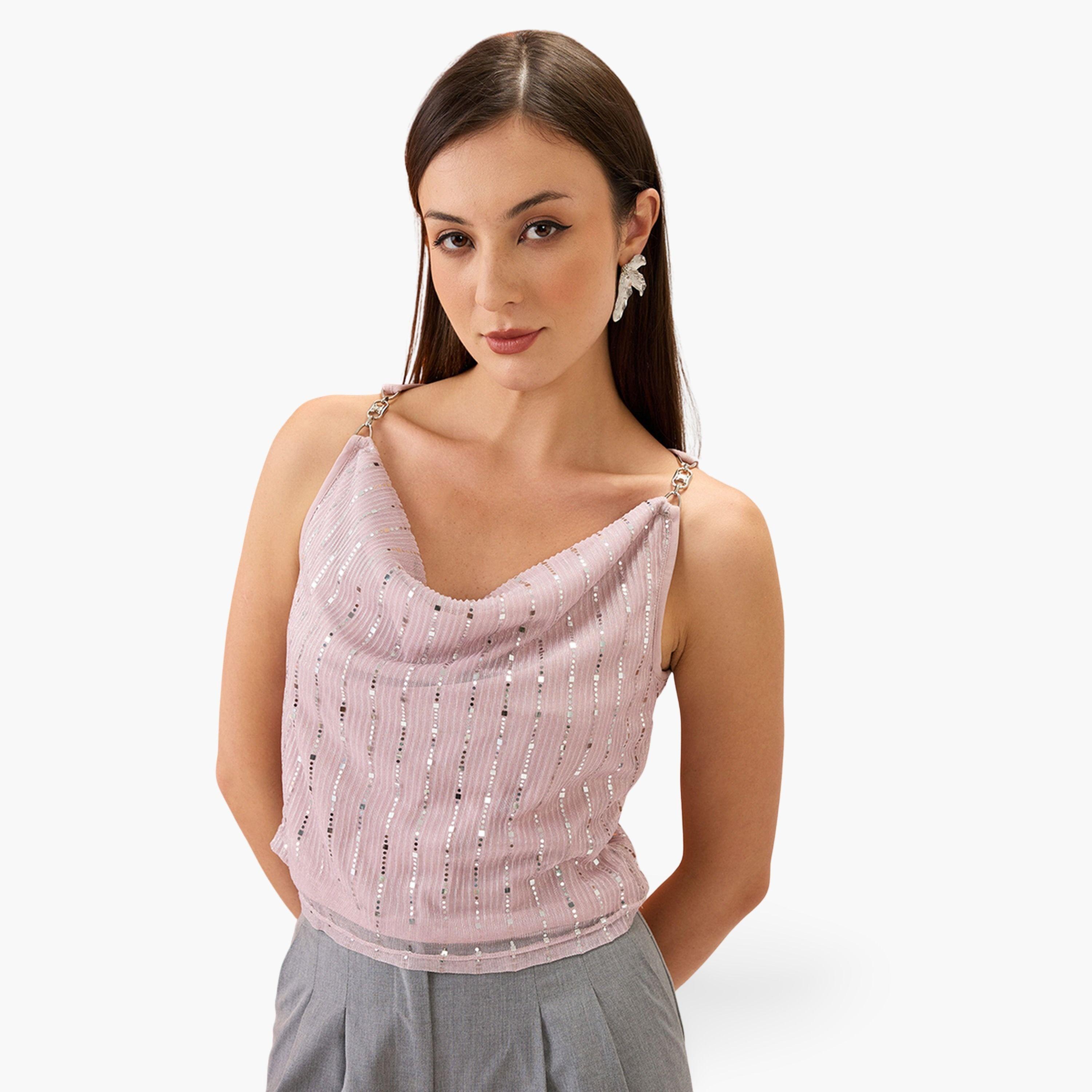 Globus X Styli Women Pink Sequin Strappy Top-women-clothing-shirtsandblouses-blouses-image-1