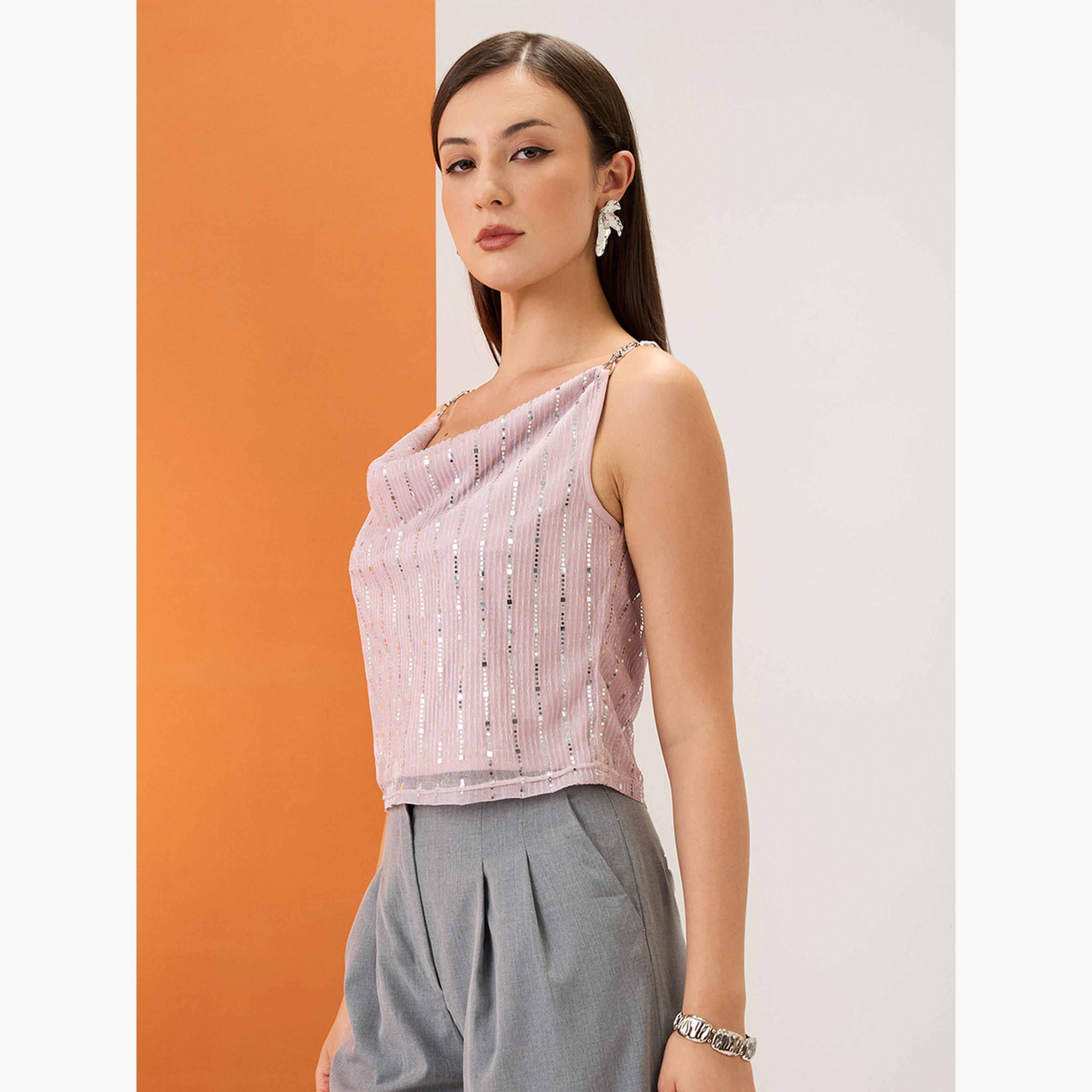 Globus X Styli Women Pink Sequin Strappy Top-women-clothing-shirtsandblouses-blouses-image-3