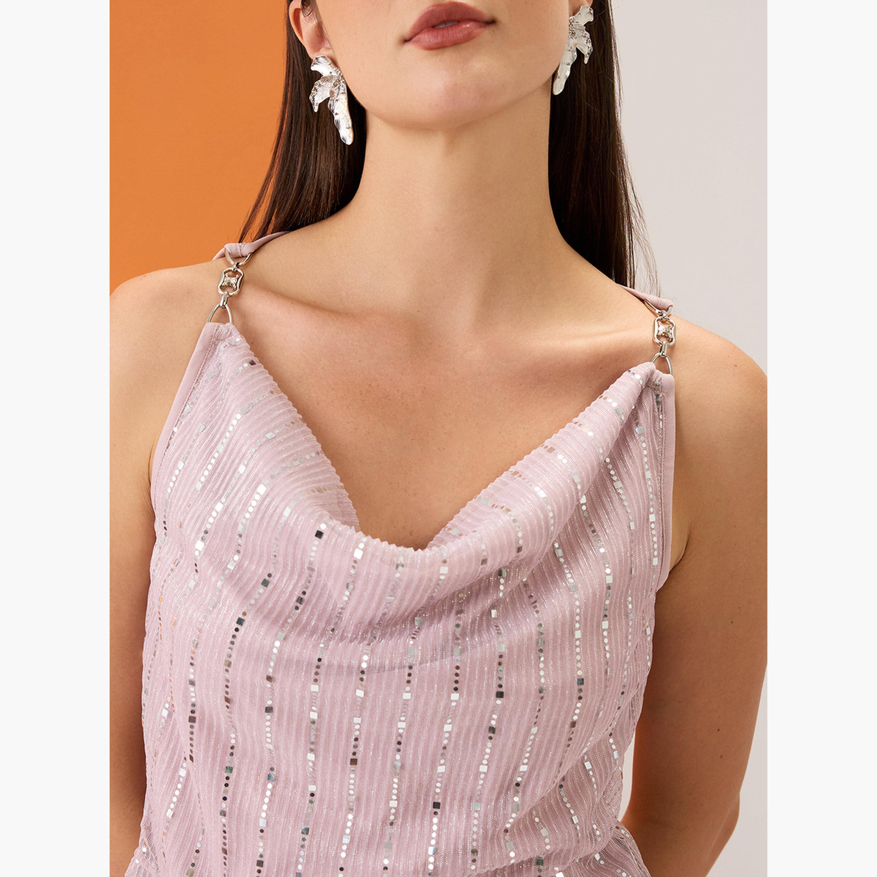 Globus X Styli Women Pink Sequin Strappy Top-women-clothing-shirtsandblouses-blouses-image-4