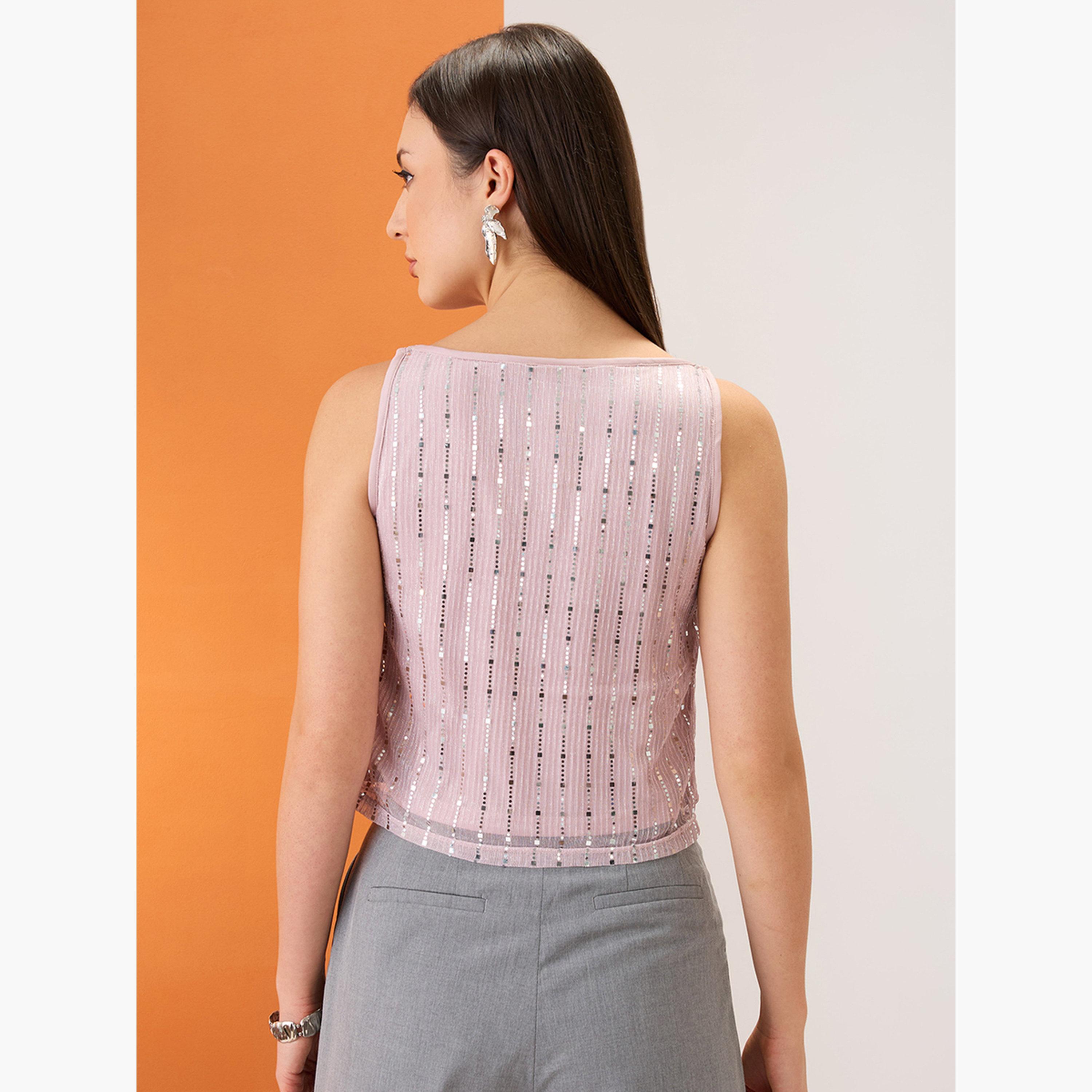 Globus X Styli Women Pink Sequin Strappy Top-women-clothing-shirtsandblouses-blouses-image-5