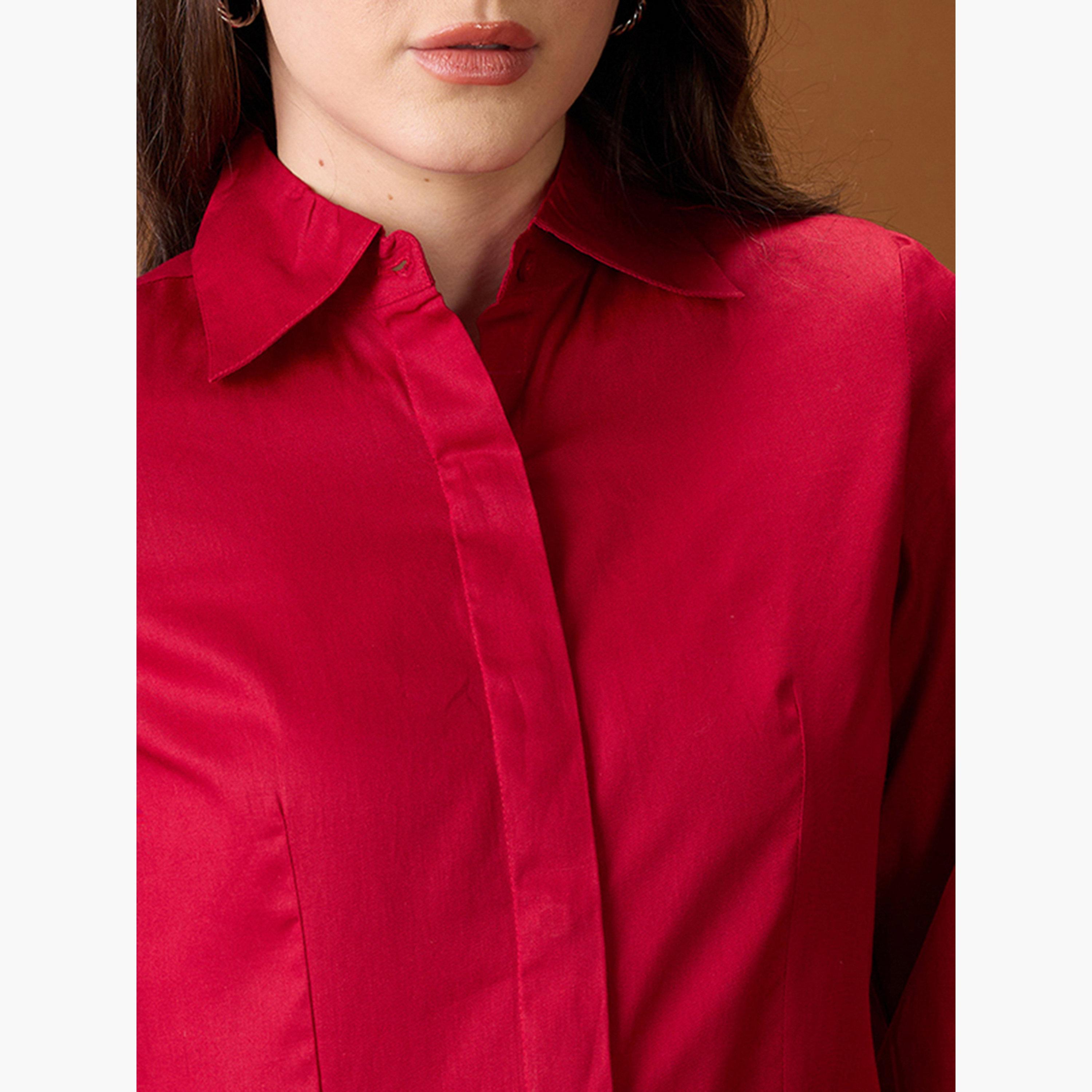 غلوبوص × ستايلي - قميص بأزرار وأكمام منفوخة لون مارون-women-clothing-shirtsandblouses-shirts-image-5