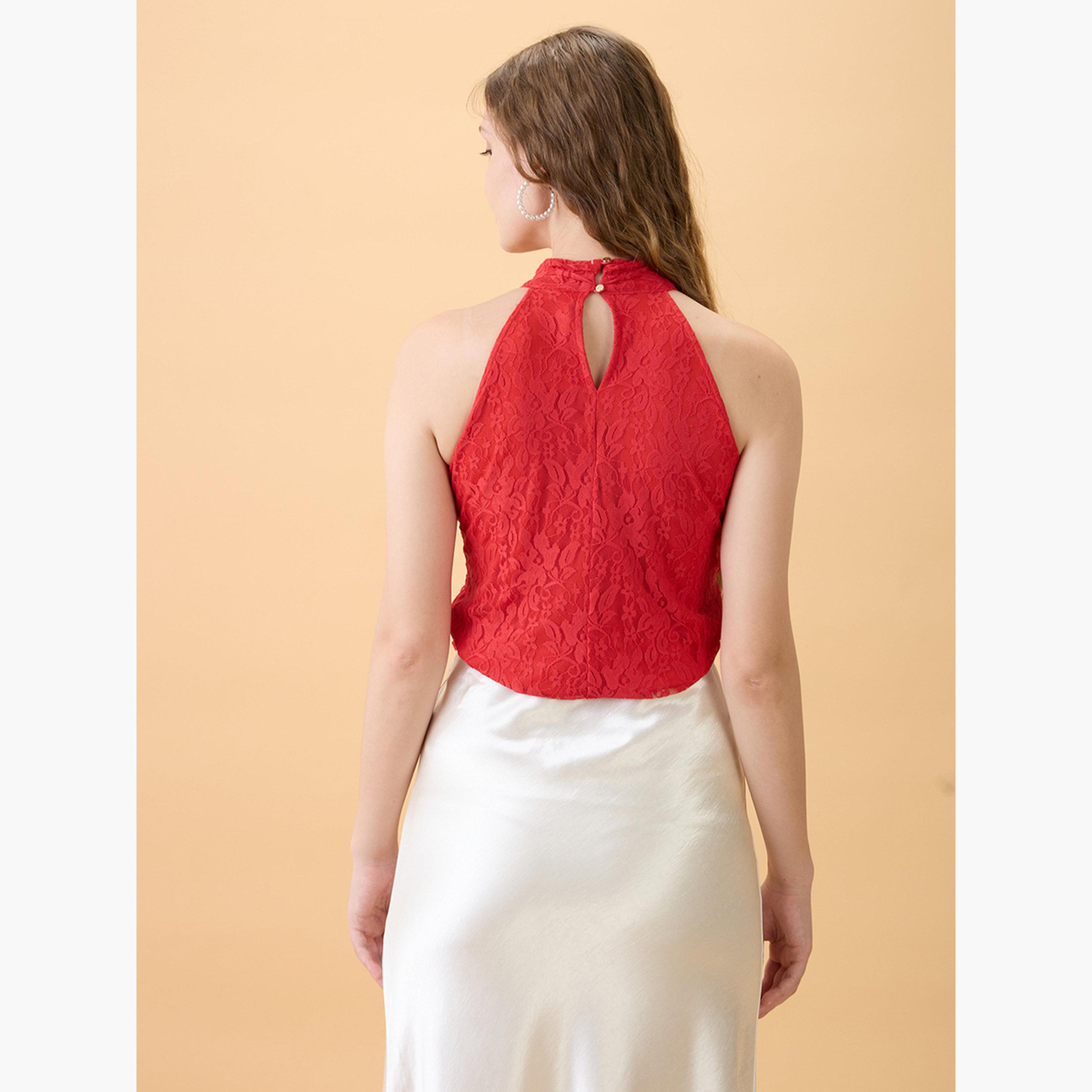 غلوبوص × ستايلي - بلوزة نسائية بدون أكمام من الدانتيل باللون الأحمر-women-clothing-shirtsandblouses-blouses-image-5
