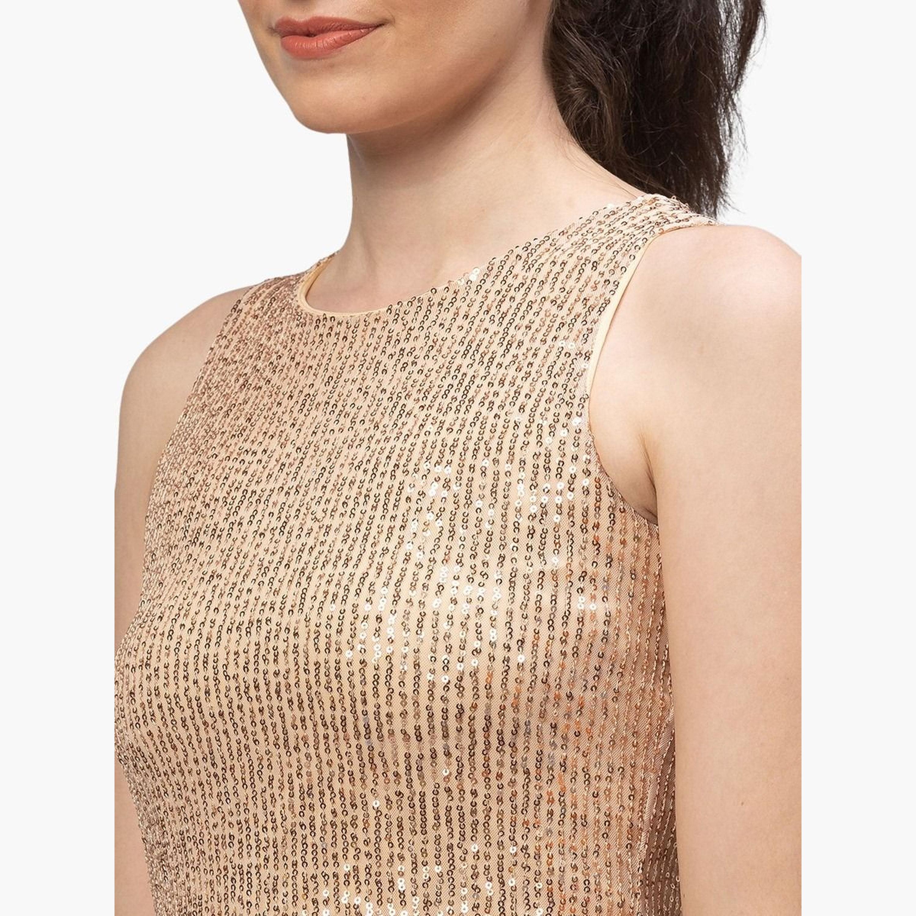 غلوبوس × ستايلي - بلوزة ذهبية مزينة برقبة دائرية للنساء-women-clothing-tshirts-image-5