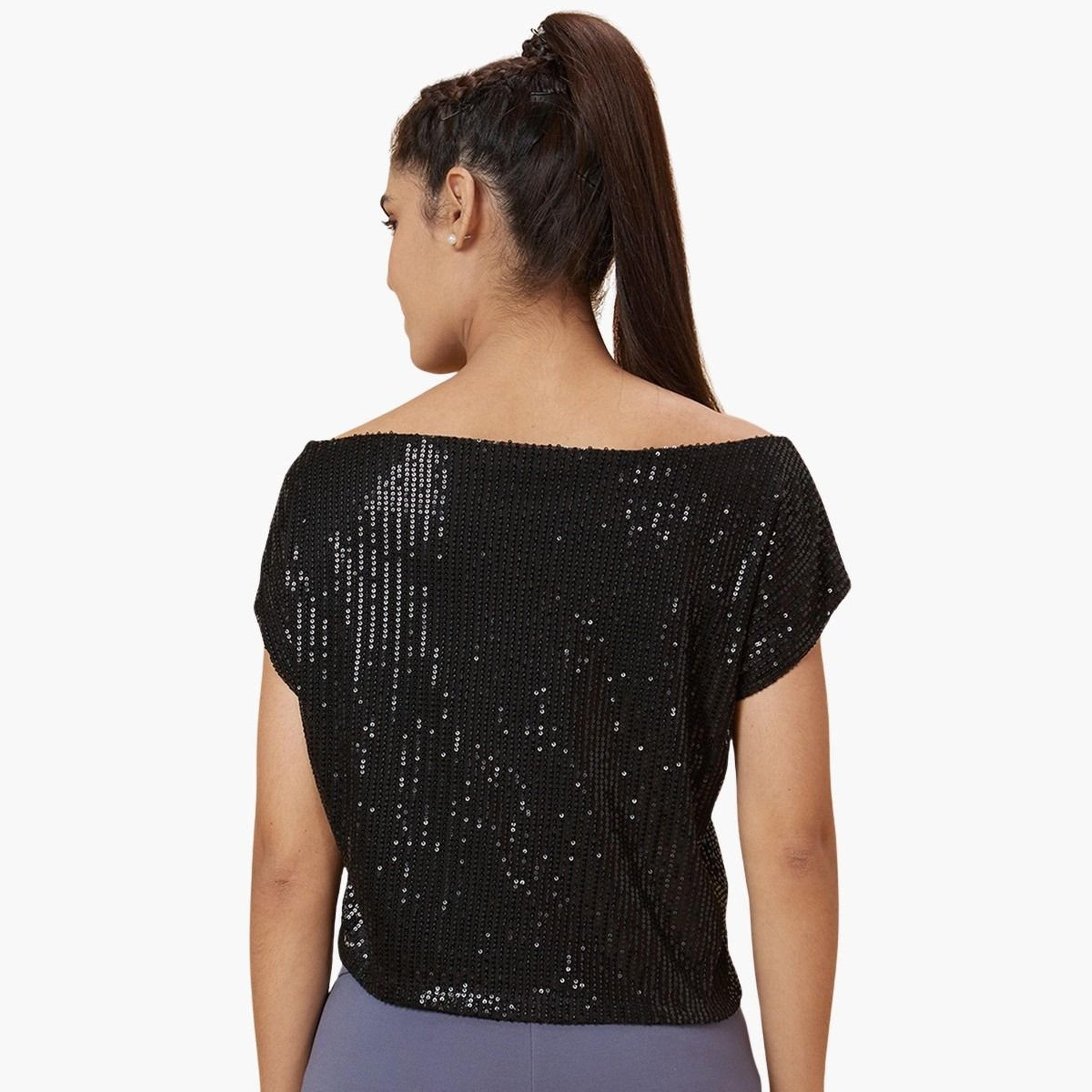 Globus X Styli Women Black Embellished Top-women-clothing-tshirts-image-3