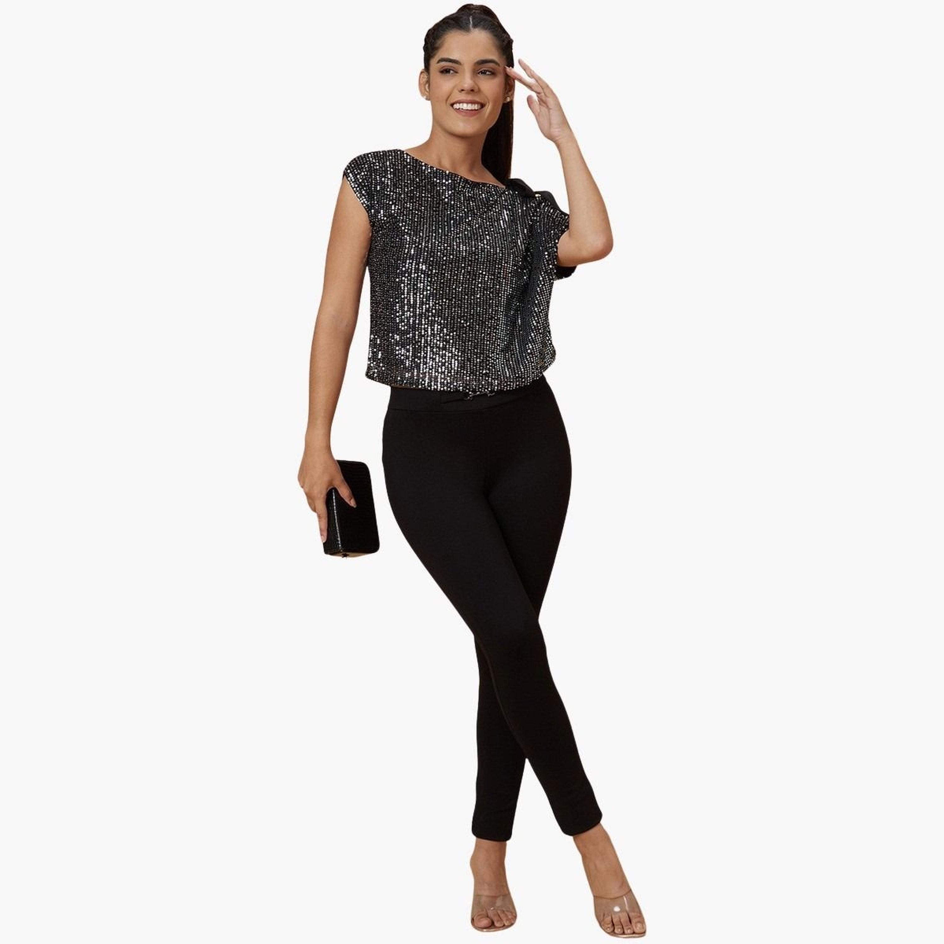 Globus X Styli Women Black Embellished Top-women-clothing-tshirts-image-2