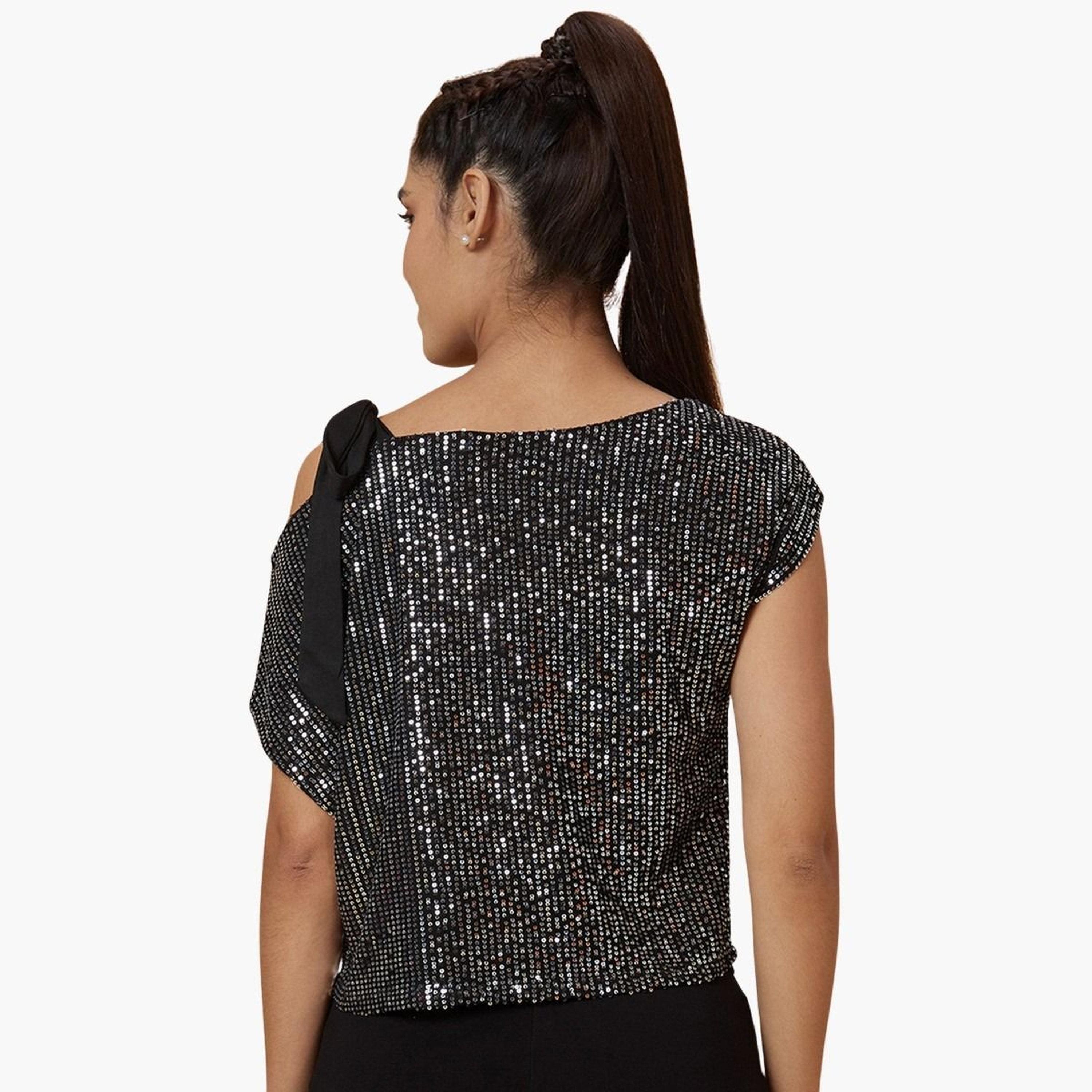 Globus X Styli Women Black Embellished Top-women-clothing-tshirts-image-3