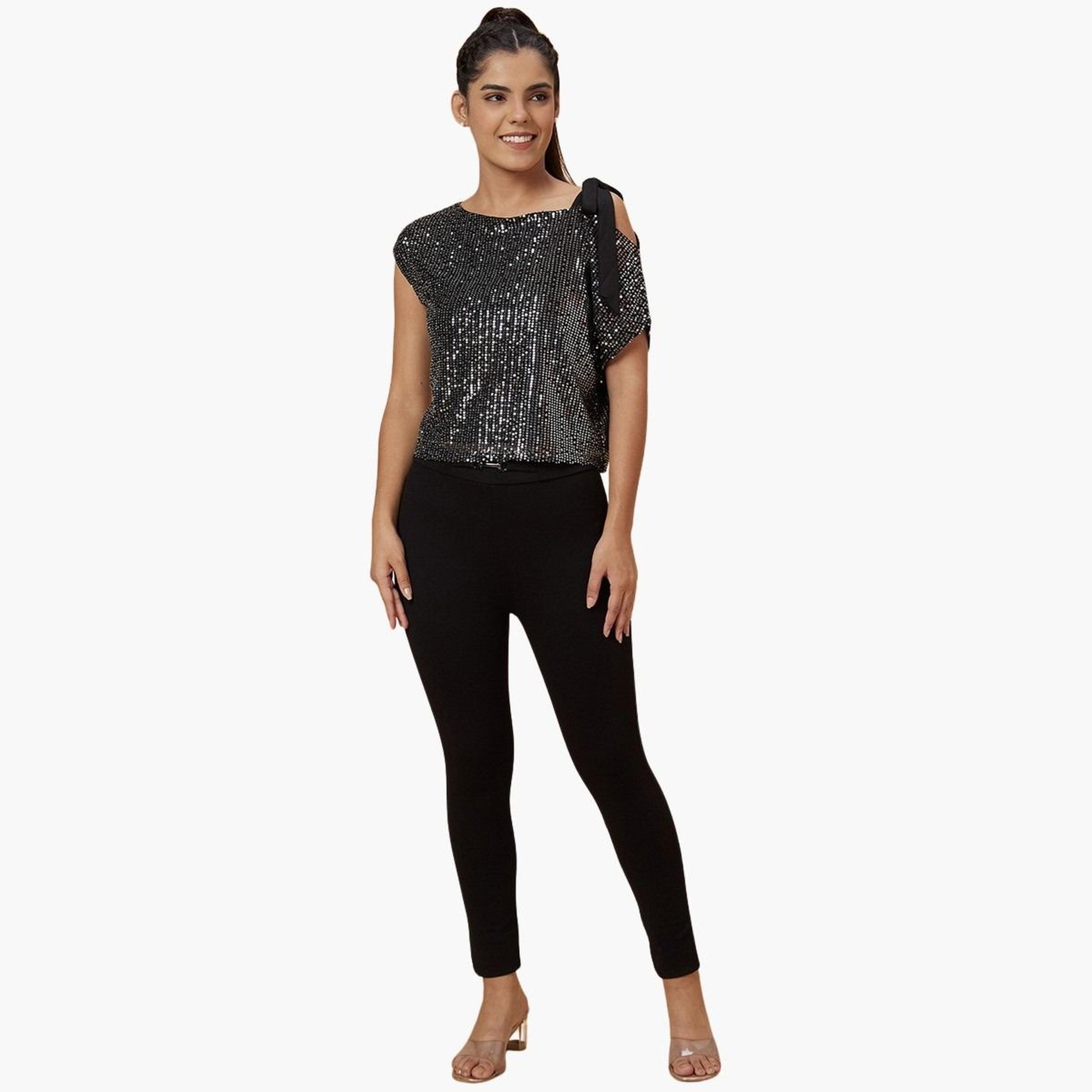 Globus X Styli Women Black Embellished Top-women-clothing-tshirts-image-6
