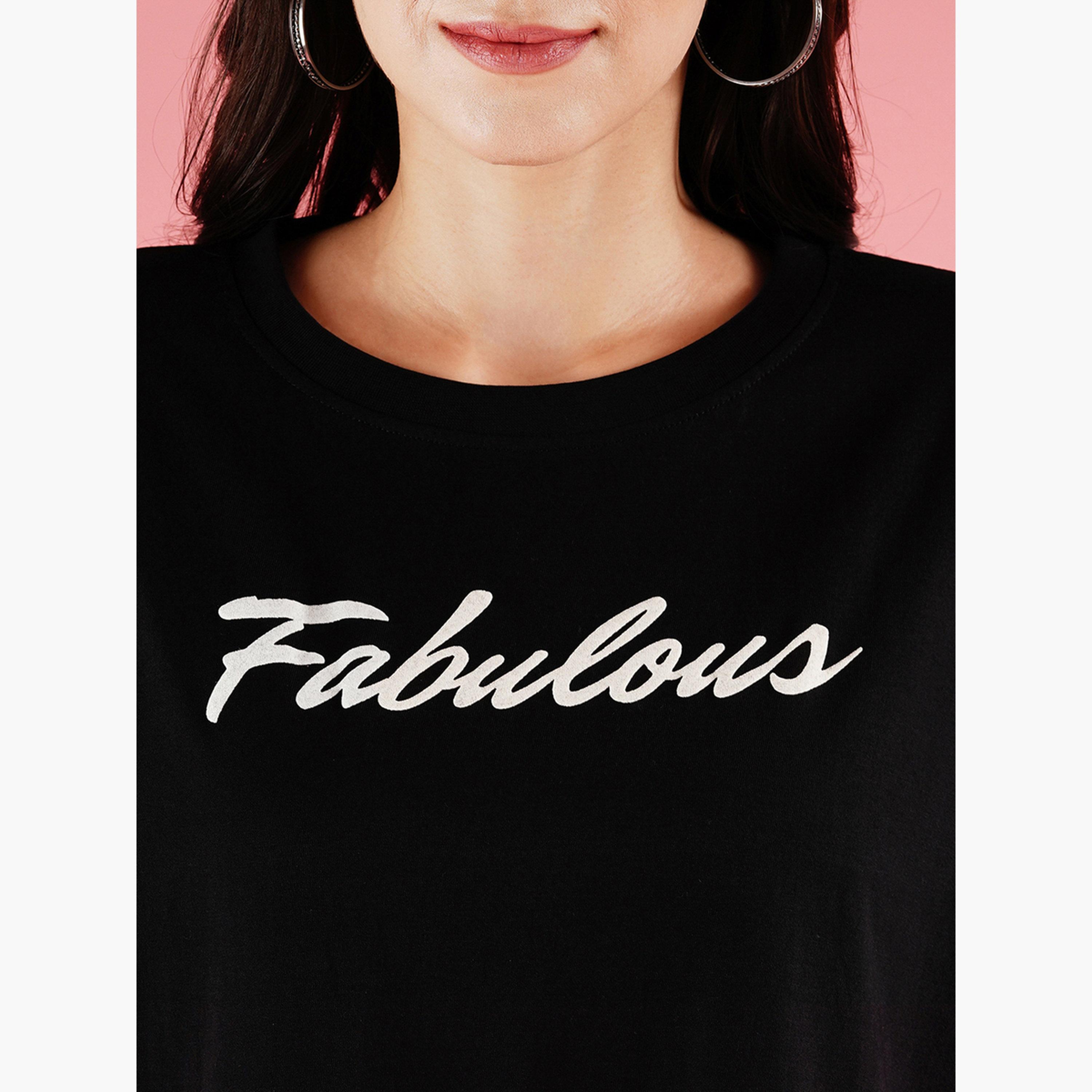 غلوبوس × ستايلي - تي شيرت أسود مرصع بشعار مطبوع للنساء-women-clothing-tshirts-image-4