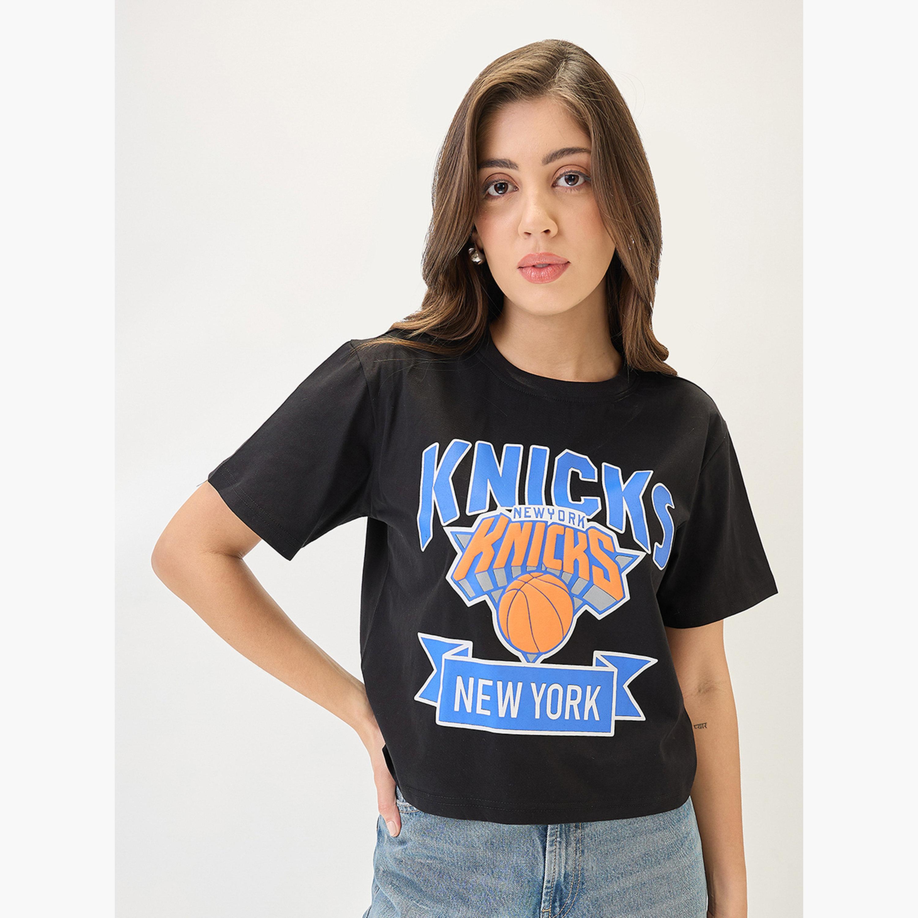 غلوبوس × ستايلي - تي شيرت قصير أسود نقشة جرافيكية تصميم واسع للنساء-women-clothing-tshirts-image-1