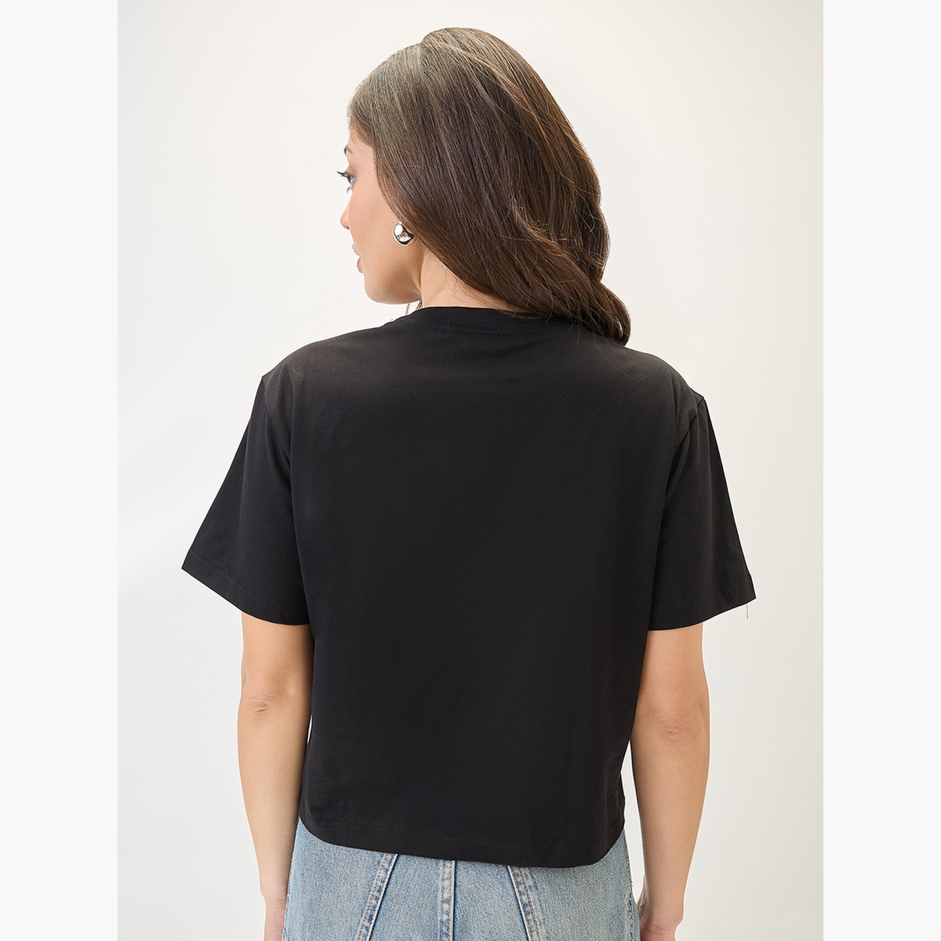 Globus X Styli Women Black Graphic Print Oversized Crop T-Shirt-women-clothing-tshirts-image-3