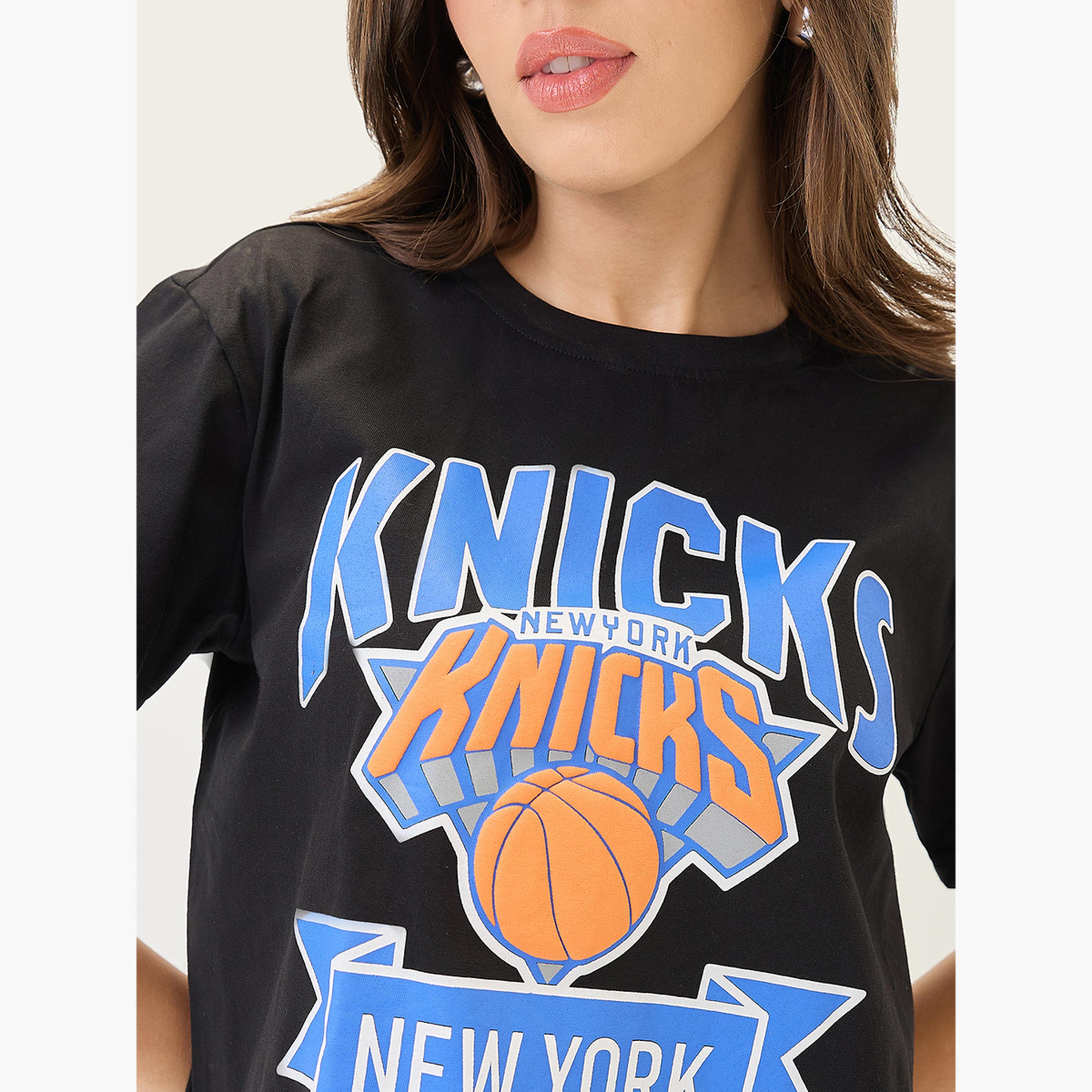 غلوبوس × ستايلي - تي شيرت قصير أسود نقشة جرافيكية تصميم واسع للنساء-women-clothing-tshirts-image-4