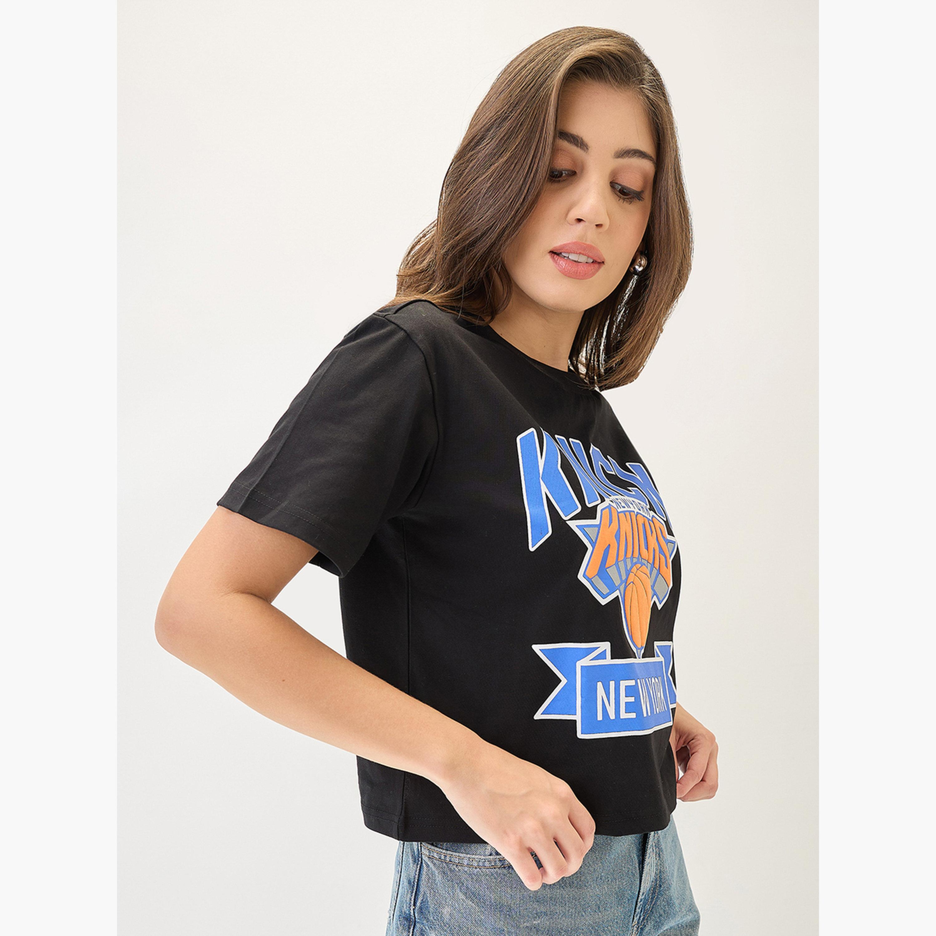 غلوبوس × ستايلي - تي شيرت قصير أسود نقشة جرافيكية تصميم واسع للنساء-women-clothing-tshirts-image-6