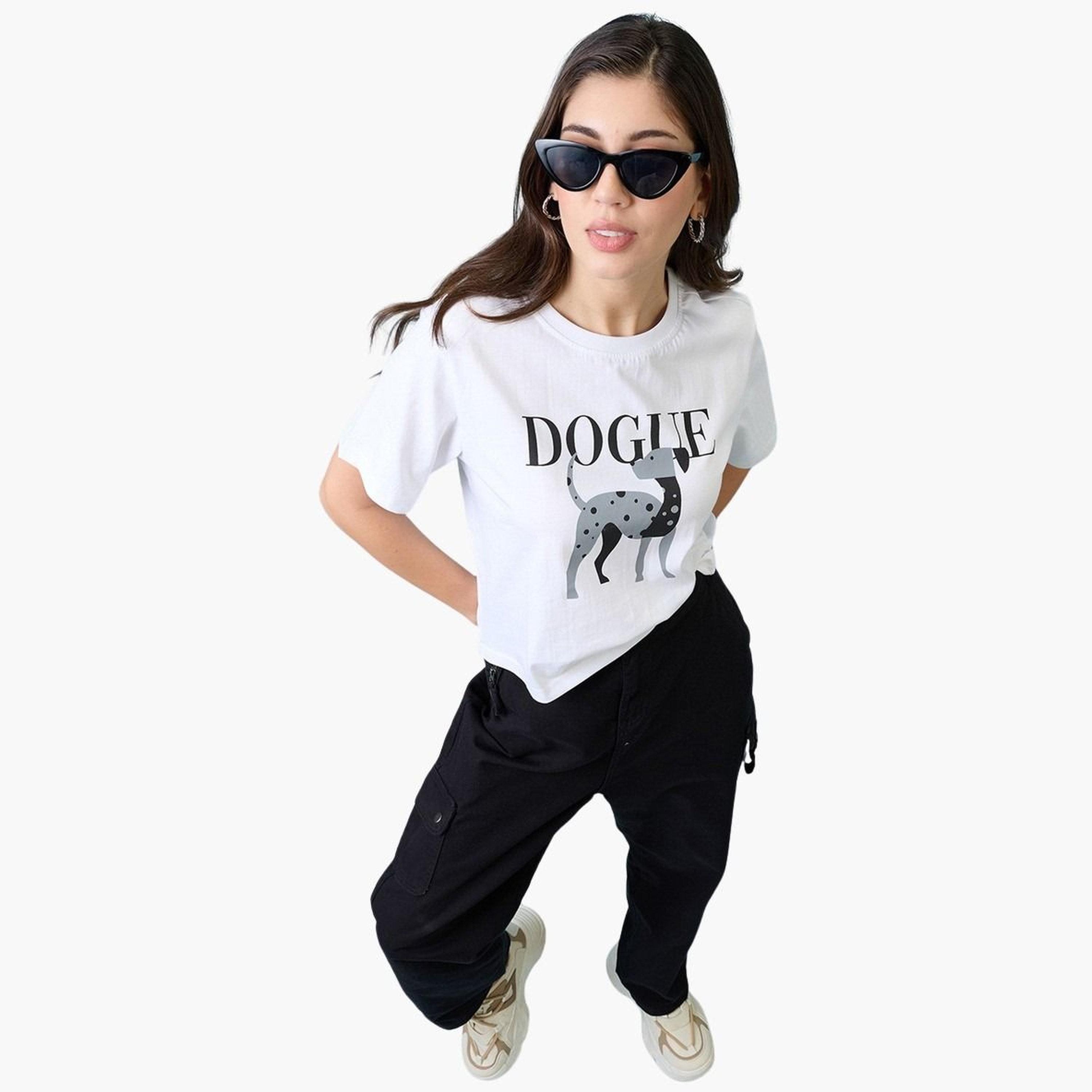 غلوبوس × ستايلي - تي شيرت أبيض قصير نقشة جرافيكية تصميم واسع للنساء-women-clothing-tshirts-image-2