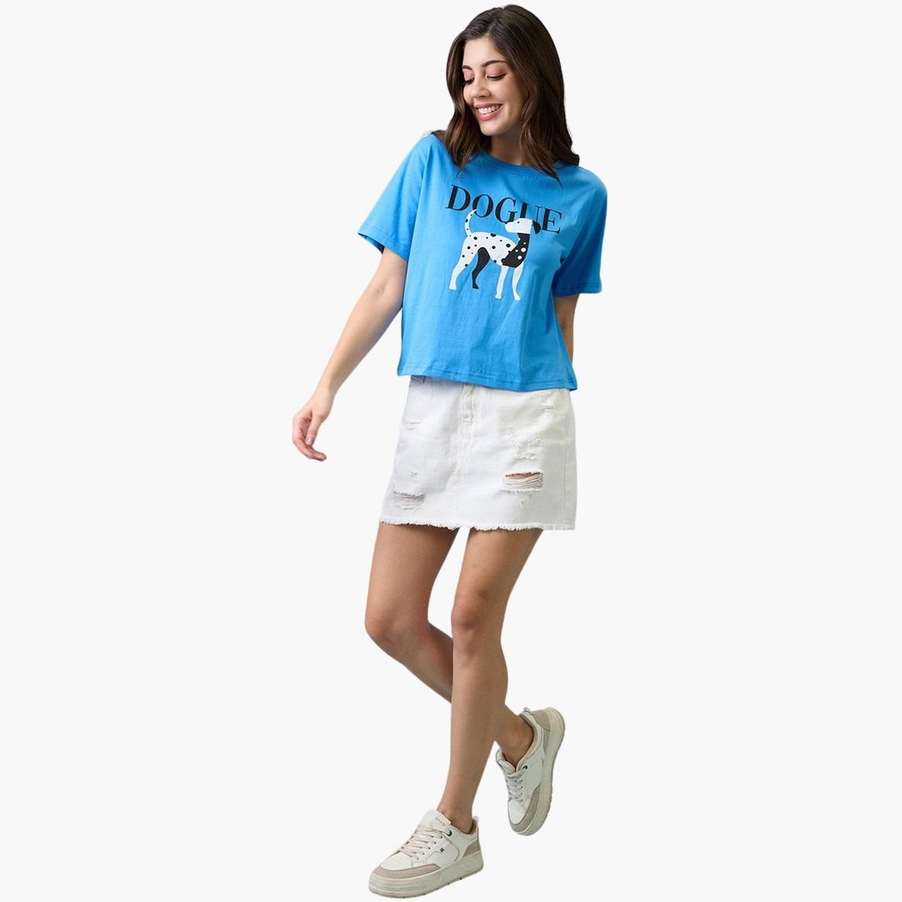 غلوبوس × ستايلي - تي شيرت قصير نقشة جرافيكية باللون الأزرق للنساء-women-clothing-tshirts-image-2