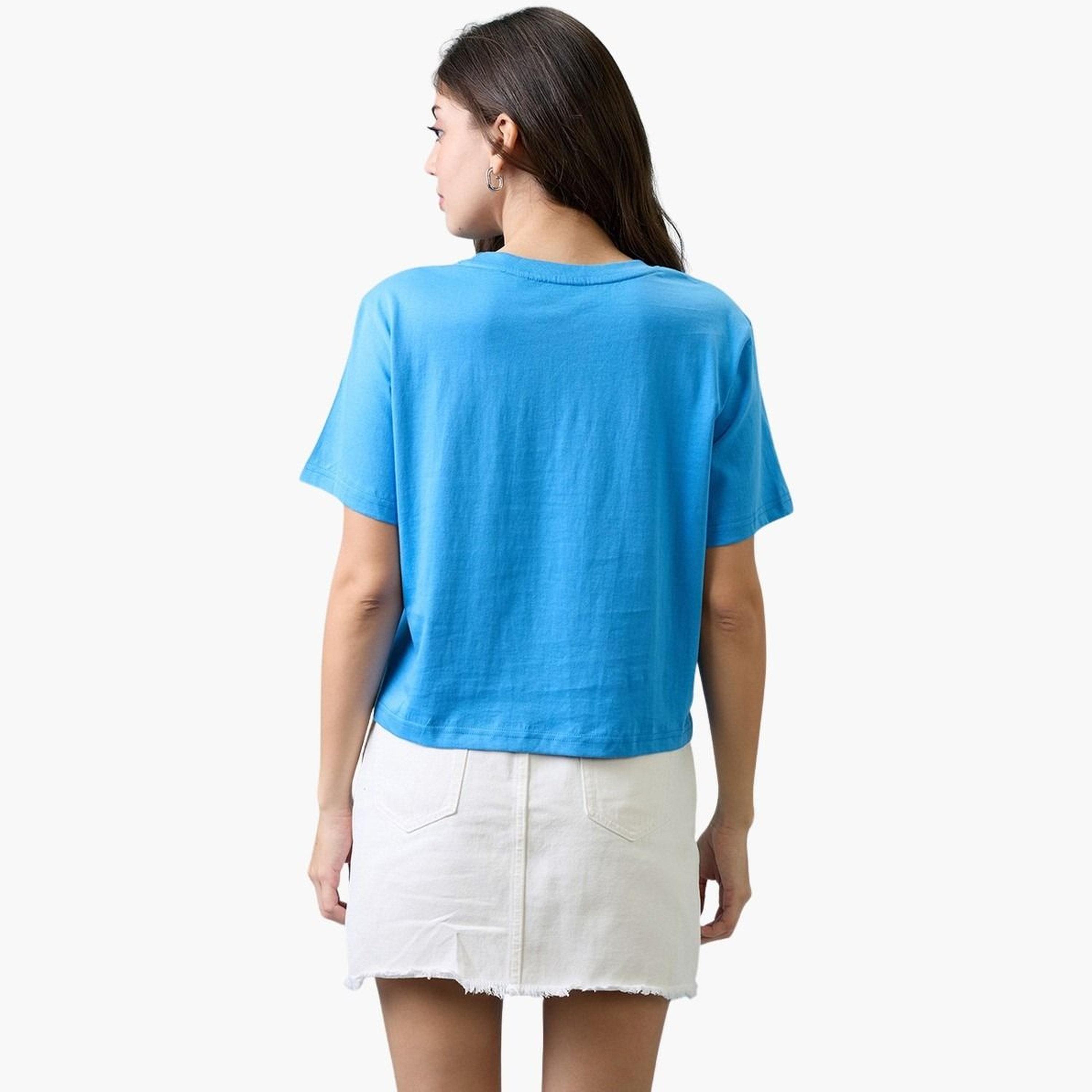 Globus X Styli Women Blue Graphic Print Oversized Crop T-Shirt-women-clothing-tshirts-image-3