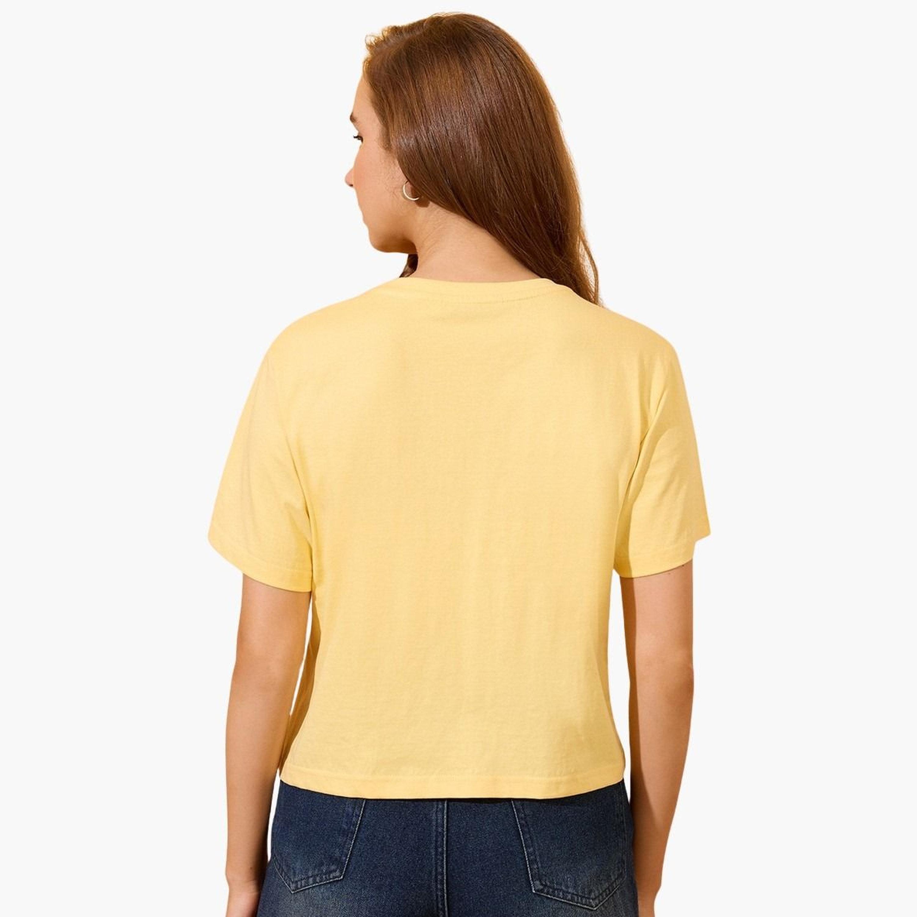 Globus X Styli Women Yellow Graphic Print Oversized Crop T-Shirt-women-clothing-tshirts-image-3