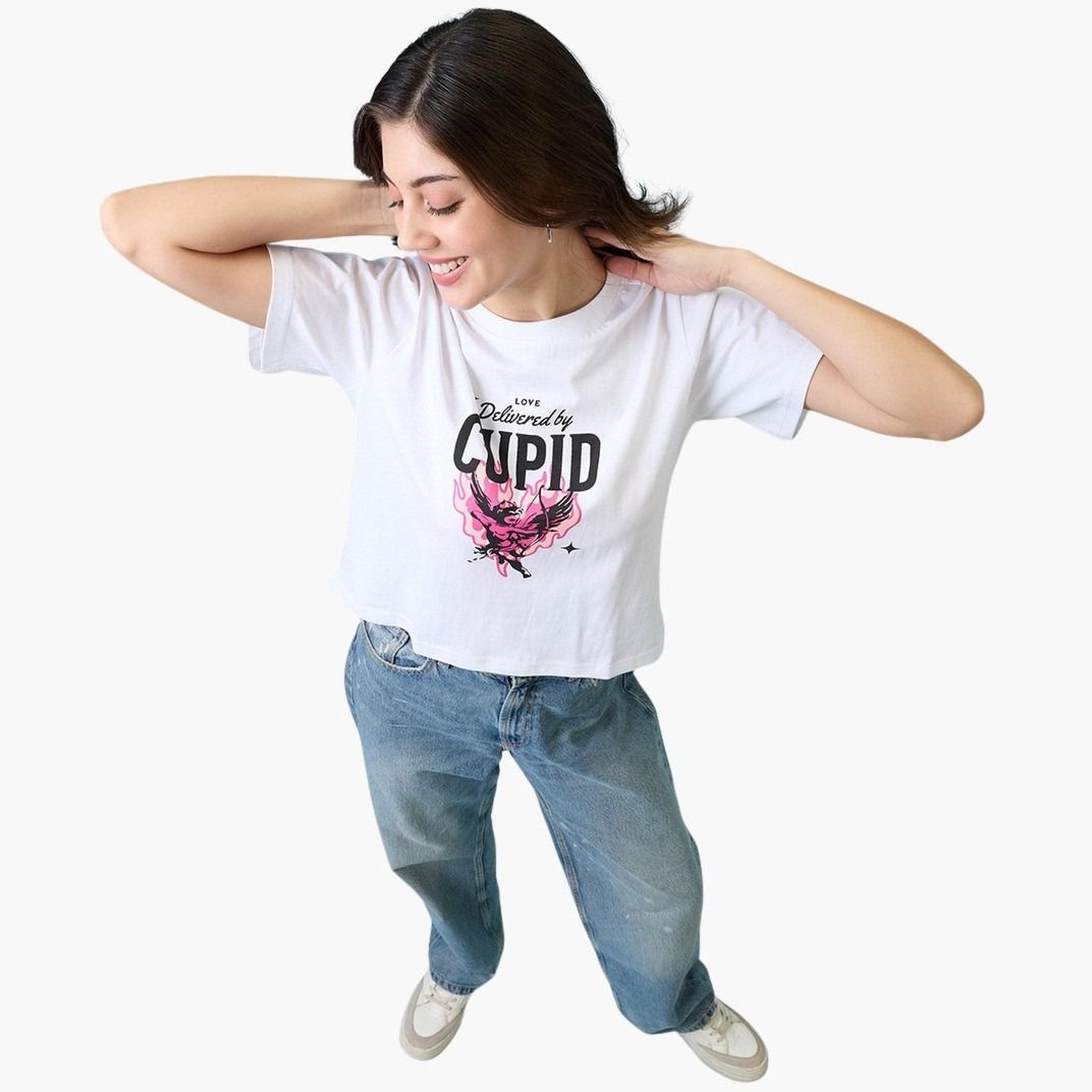 Globus X Styli Women White Graphic Print Round Neck Oversized T-Shirt-women-clothing-tshirts-image-2