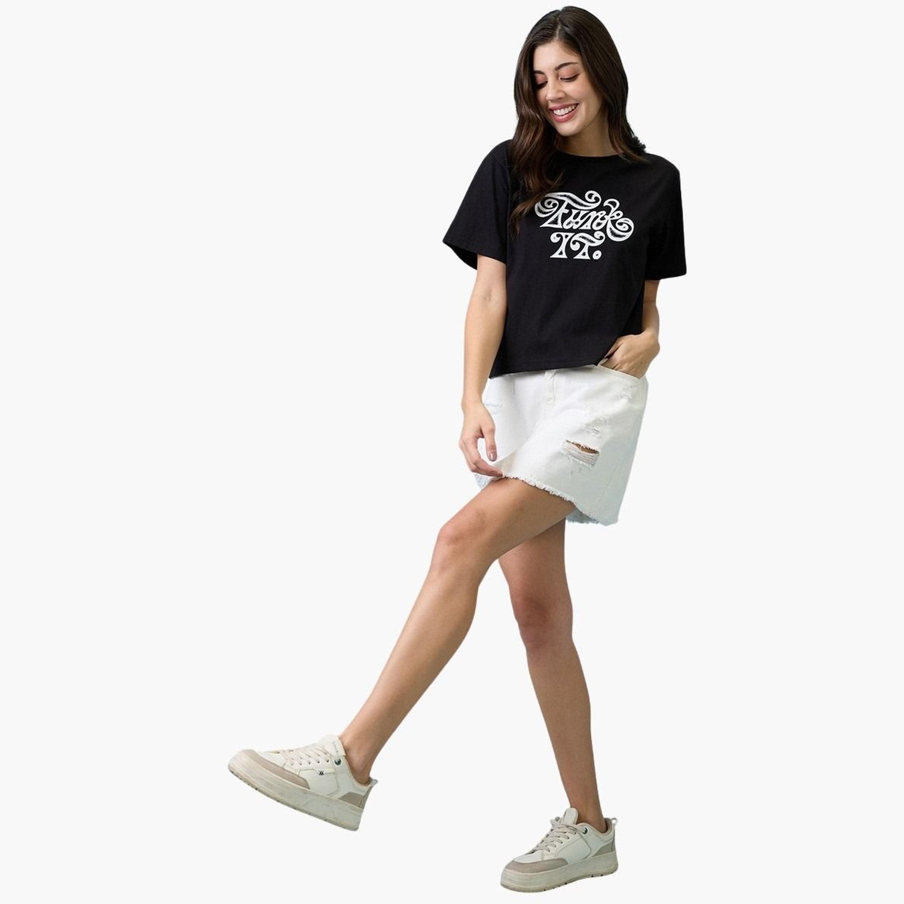 Globus X Styli Women Black Graphic Print Round Neck Oversized T Shirt-women-clothing-tshirts-image-2