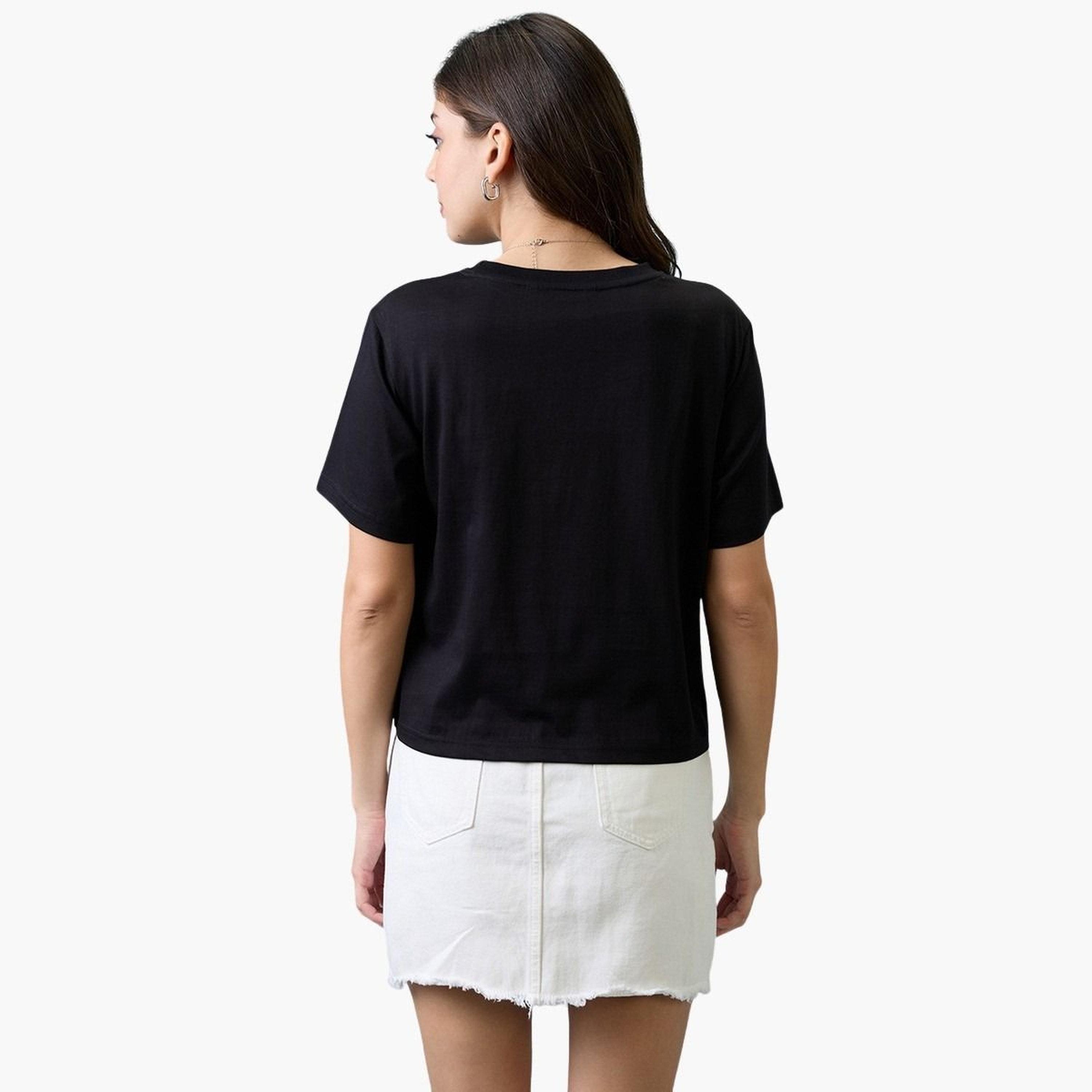 Globus X Styli Women Black Graphic Print Round Neck Oversized T Shirt-women-clothing-tshirts-image-3