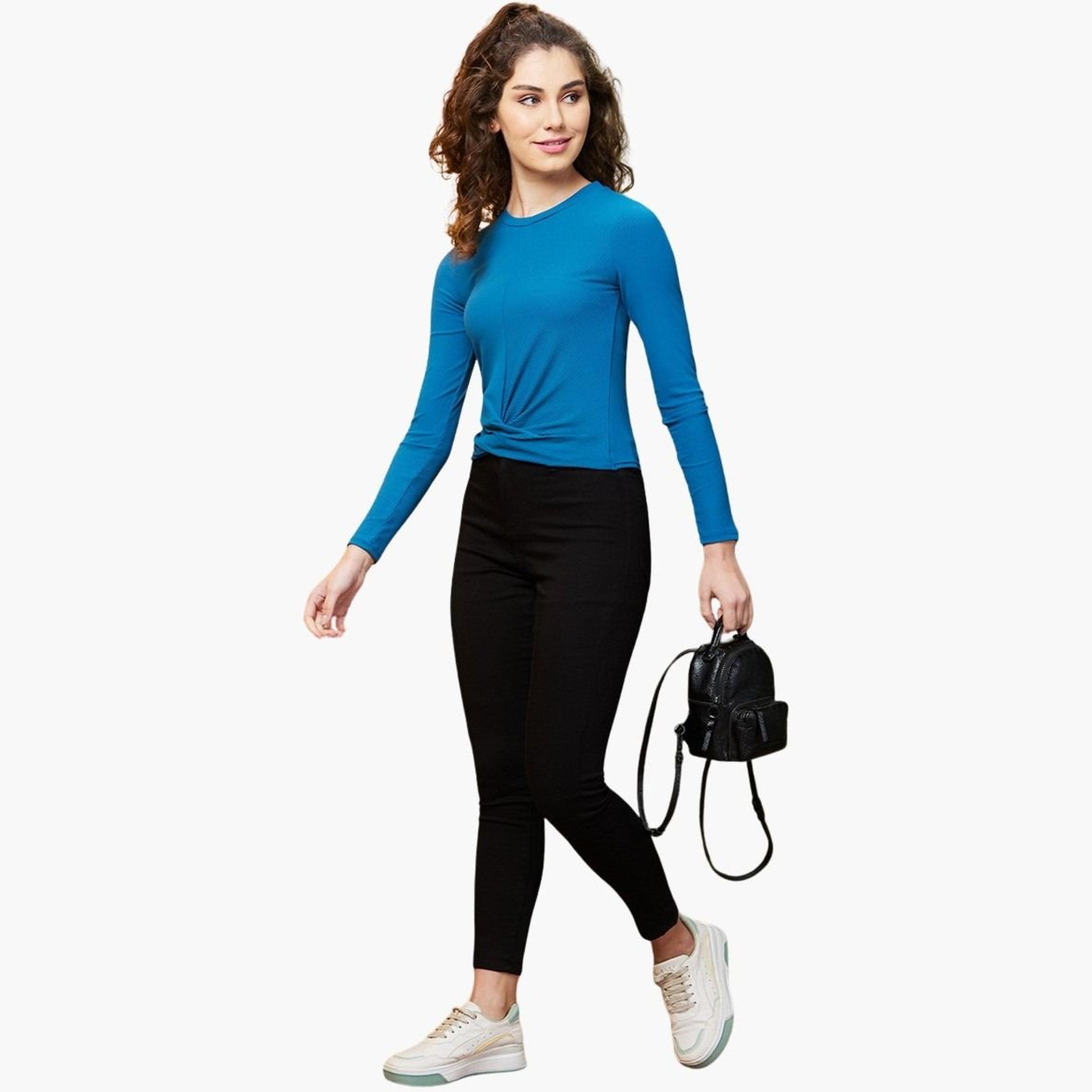 غلوبوس × ستايلي - بلوزة ملتوية لون أخضر مزرق للنساء-women-clothing-tshirts-image-2