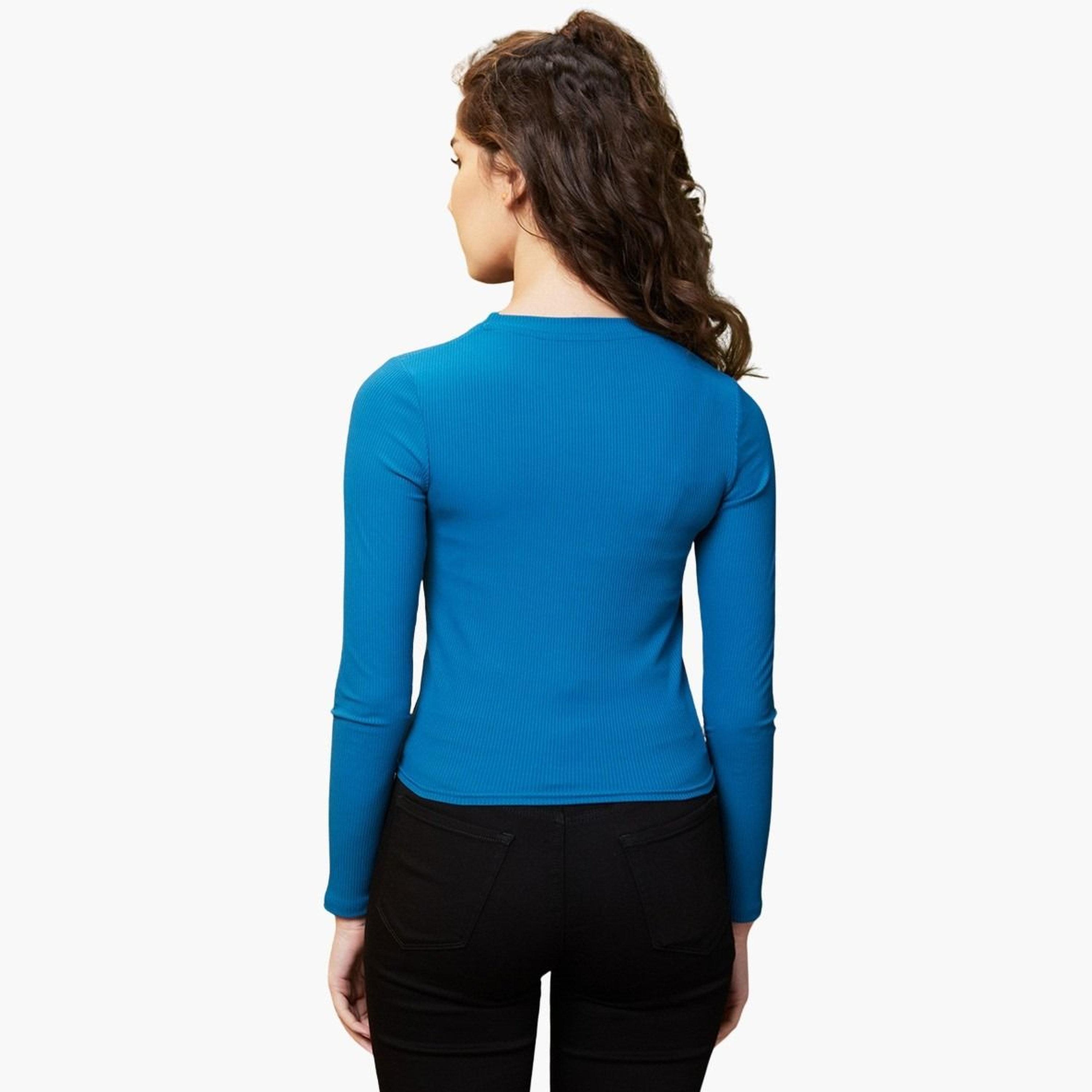 غلوبوس × ستايلي - بلوزة ملتوية لون أخضر مزرق للنساء-women-clothing-tshirts-image-3