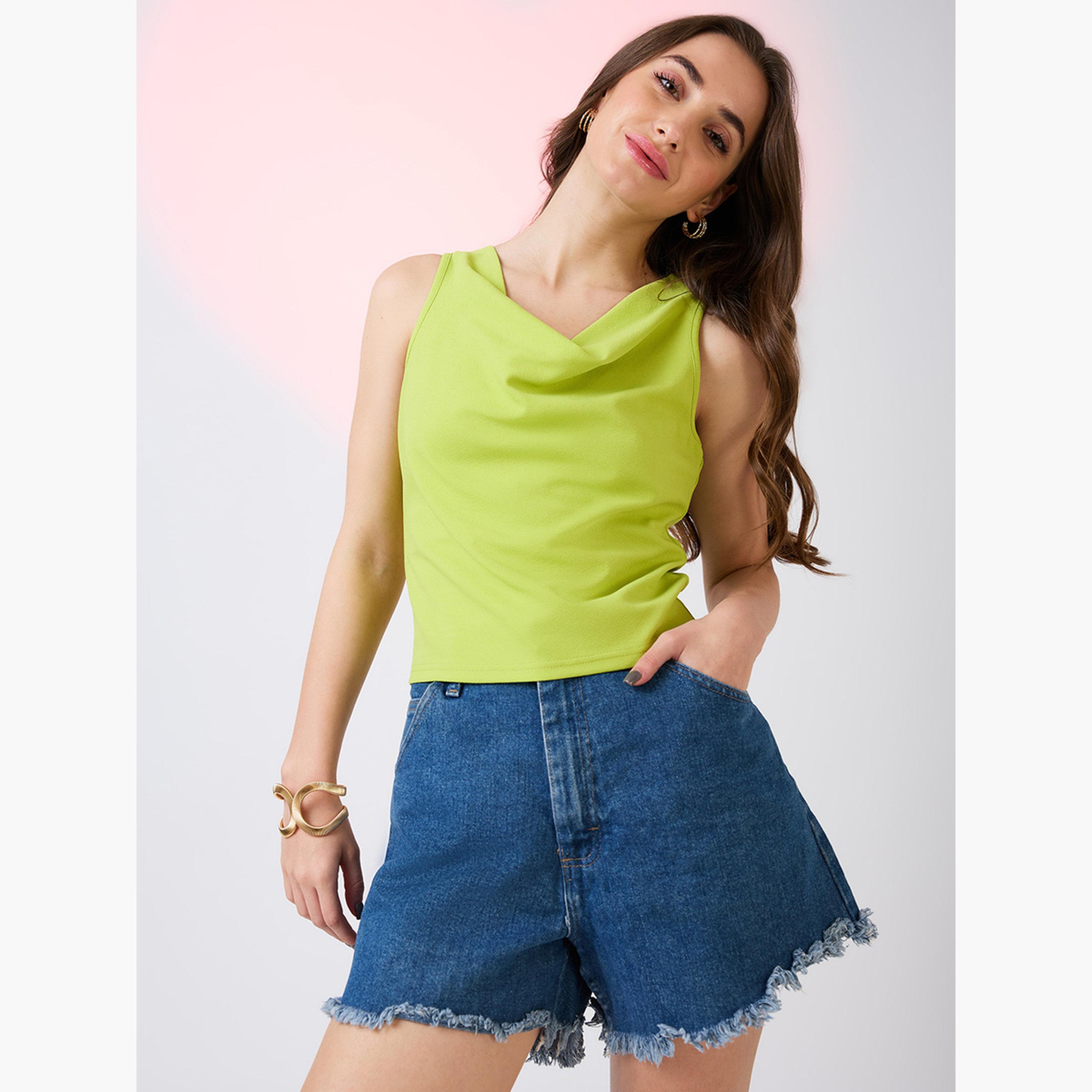 Globus X Styli Women Green Cowl Neck Sleeveless Tank Top-women-clothing-tshirts-image-1