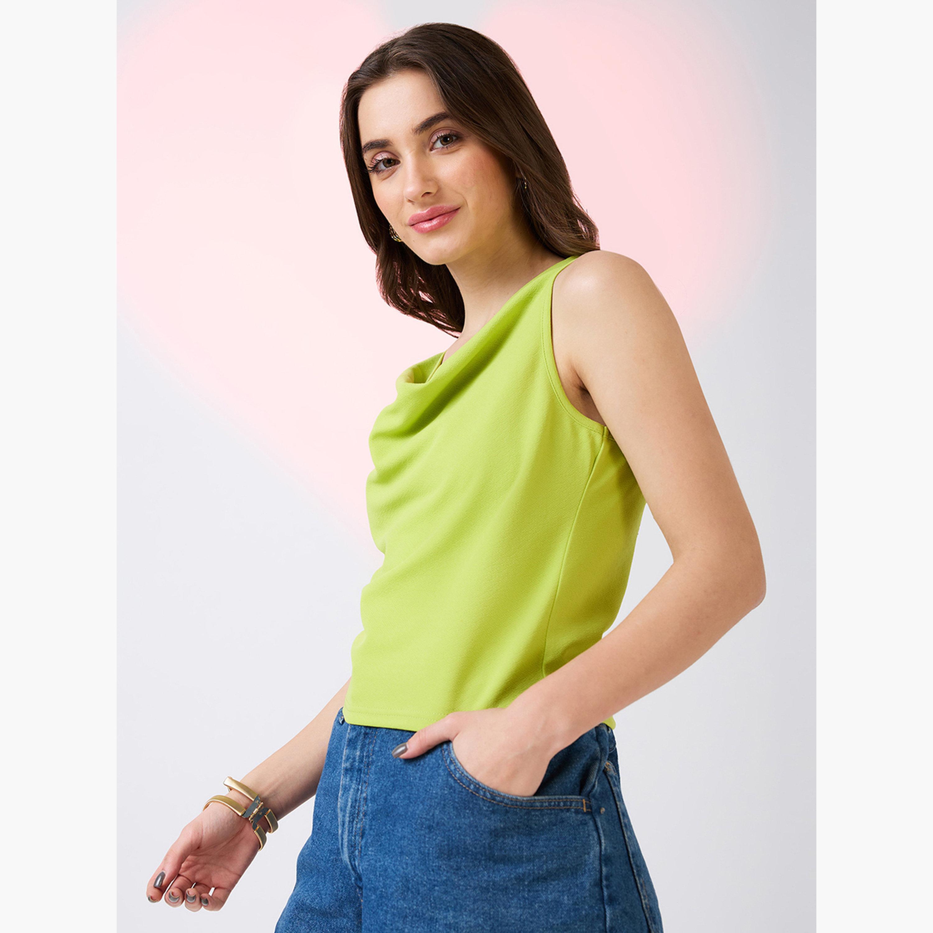 Globus X Styli Women Green Cowl Neck Sleeveless Tank Top-women-clothing-tshirts-image-3