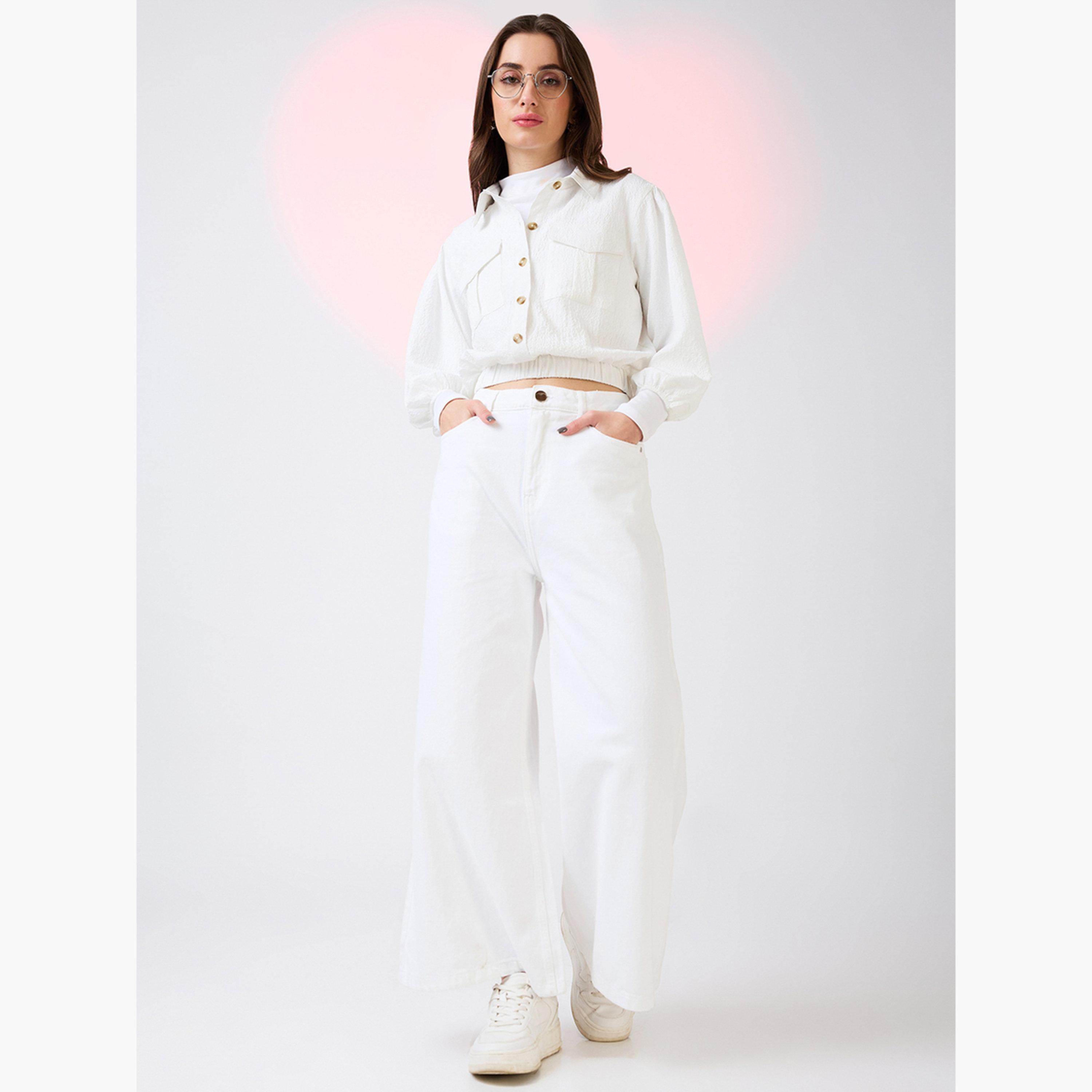 غلوبوص × ستايلي - قميص قصير أبيض منقوش بأكمام منتفخة-women-clothing-shirtsandblouses-blouses-image-2
