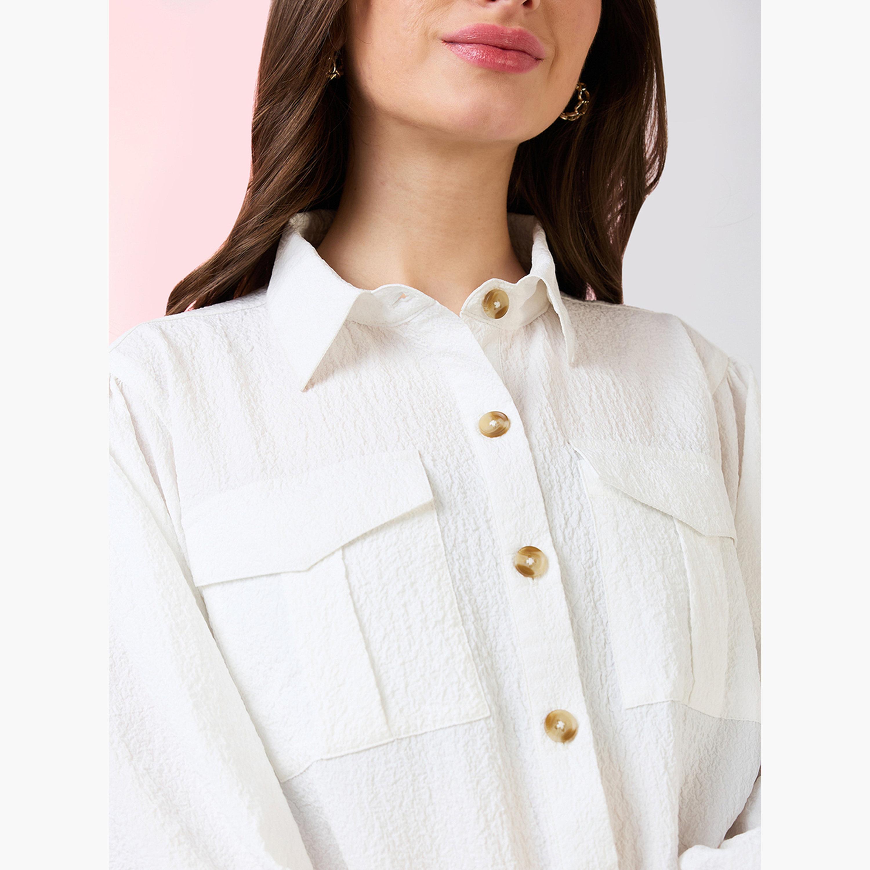 غلوبوص × ستايلي - قميص قصير أبيض منقوش بأكمام منتفخة-women-clothing-shirtsandblouses-blouses-image-5