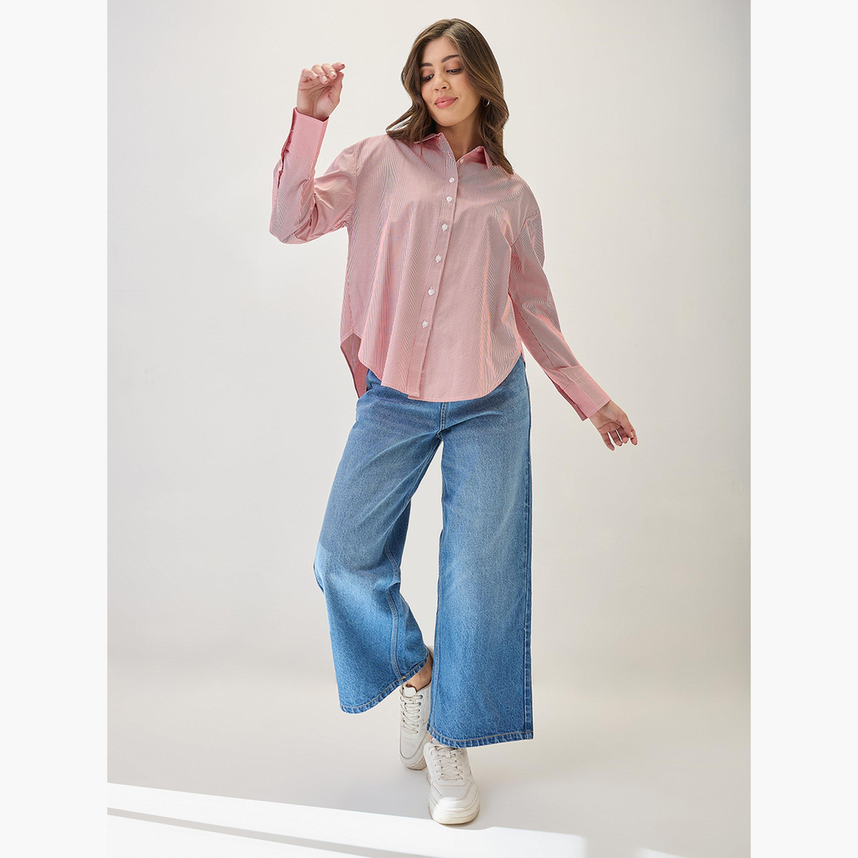 Globus X Styli Red Striped Oversized Shirt-women-clothing-shirtsandblouses-shirts-image-2