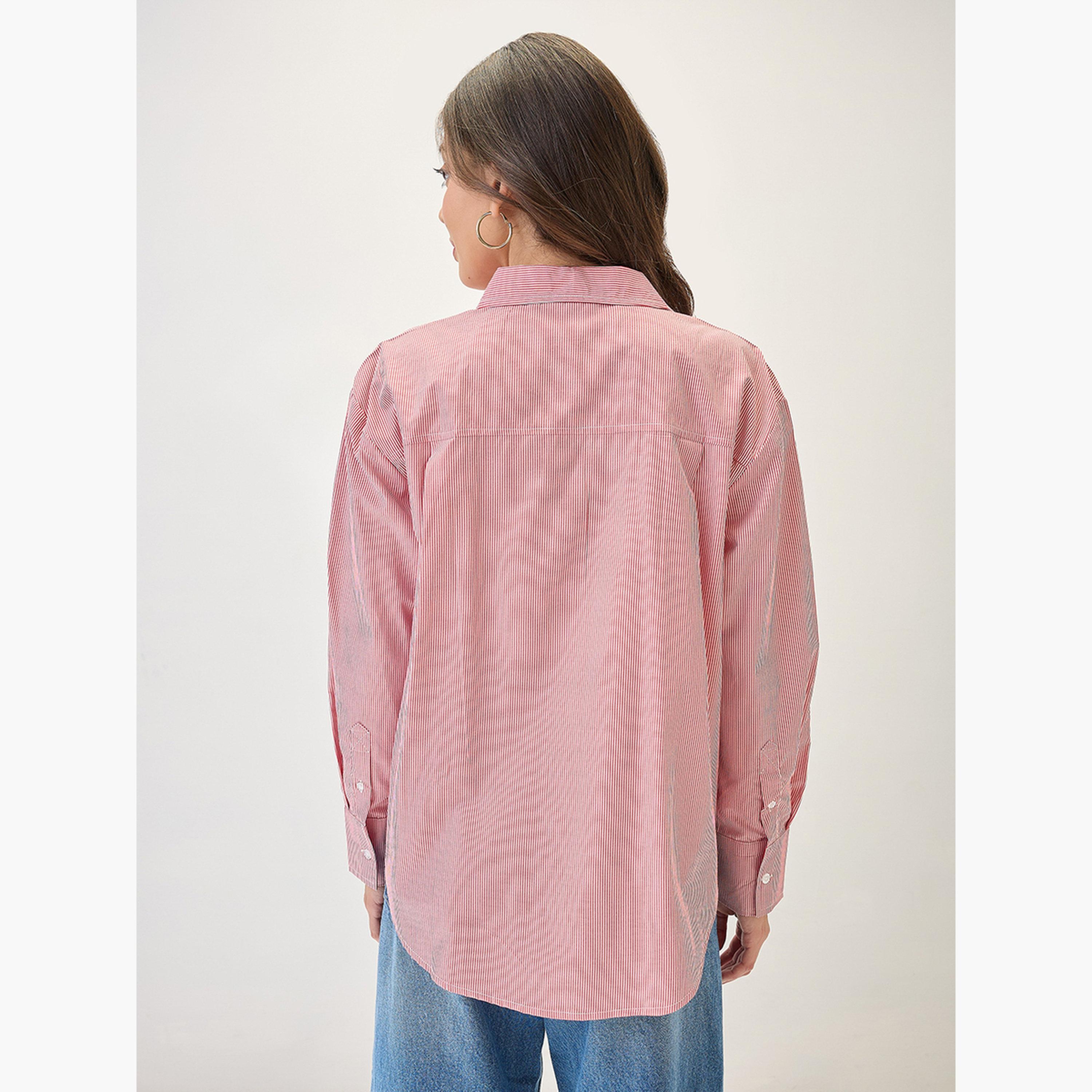 Globus X Styli Red Striped Oversized Shirt-women-clothing-shirtsandblouses-shirts-image-3