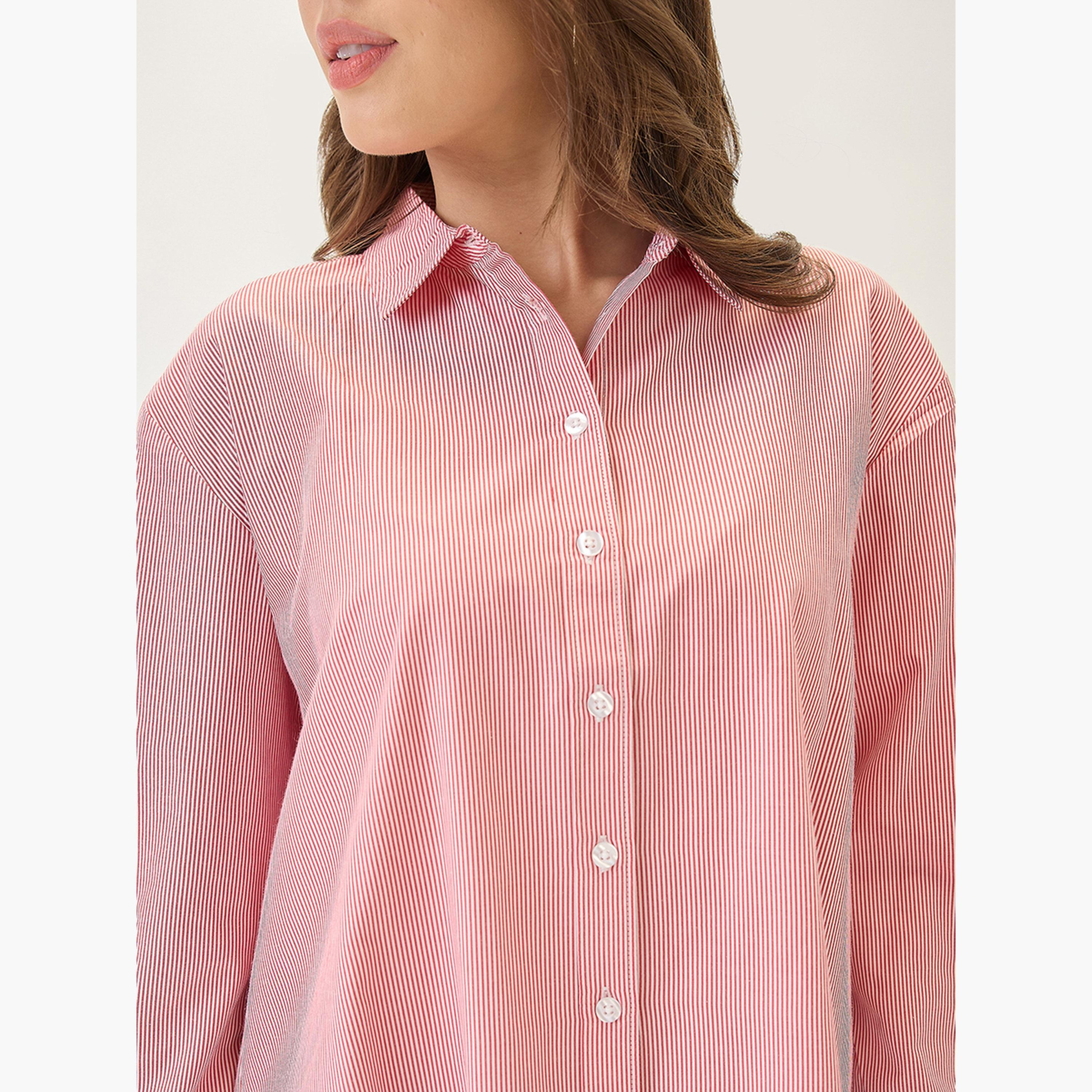 Globus X Styli Red Striped Oversized Shirt-women-clothing-shirtsandblouses-shirts-image-5