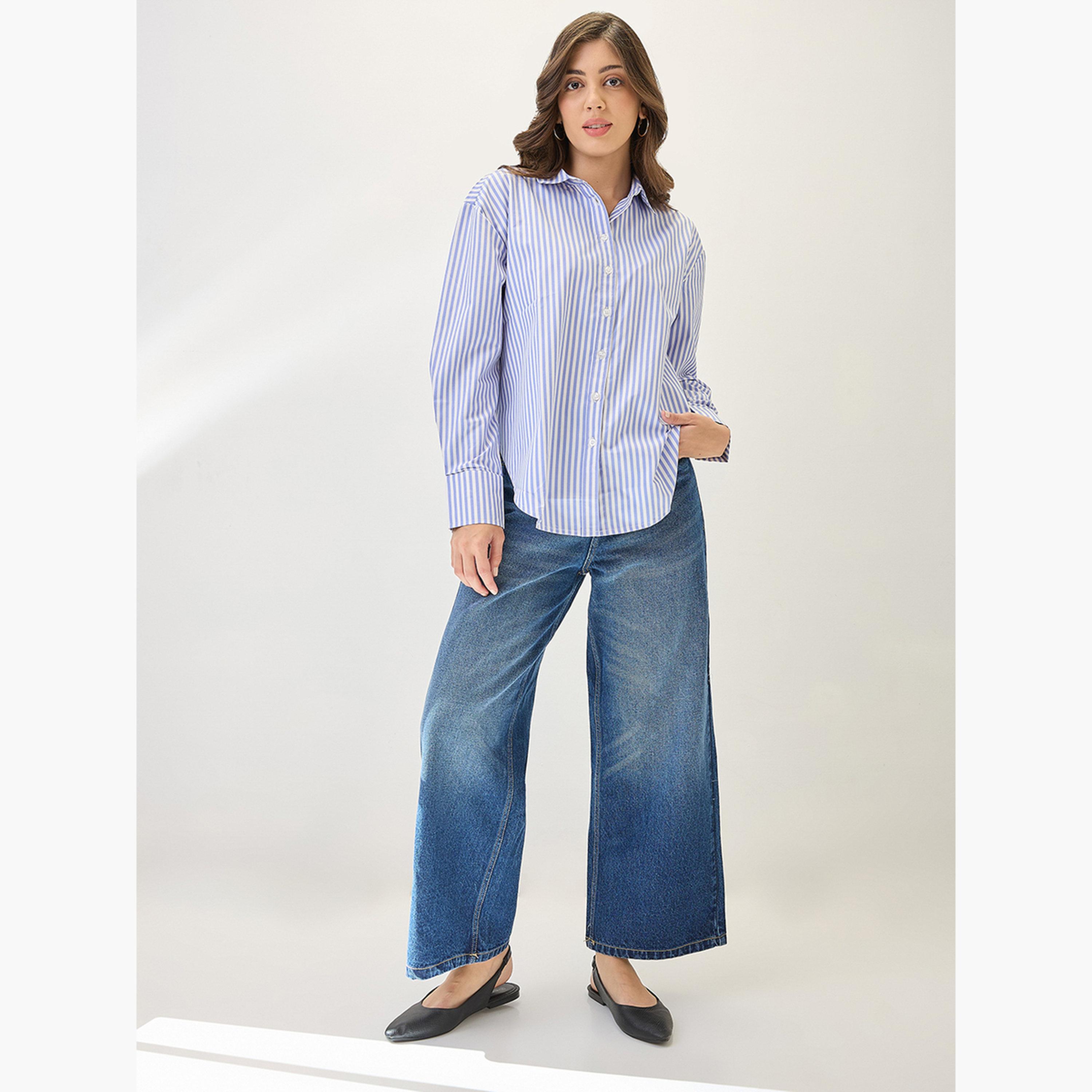 Globus X Styli Blue Striped Oversized Shirt-women-clothing-shirtsandblouses-shirts-image-2