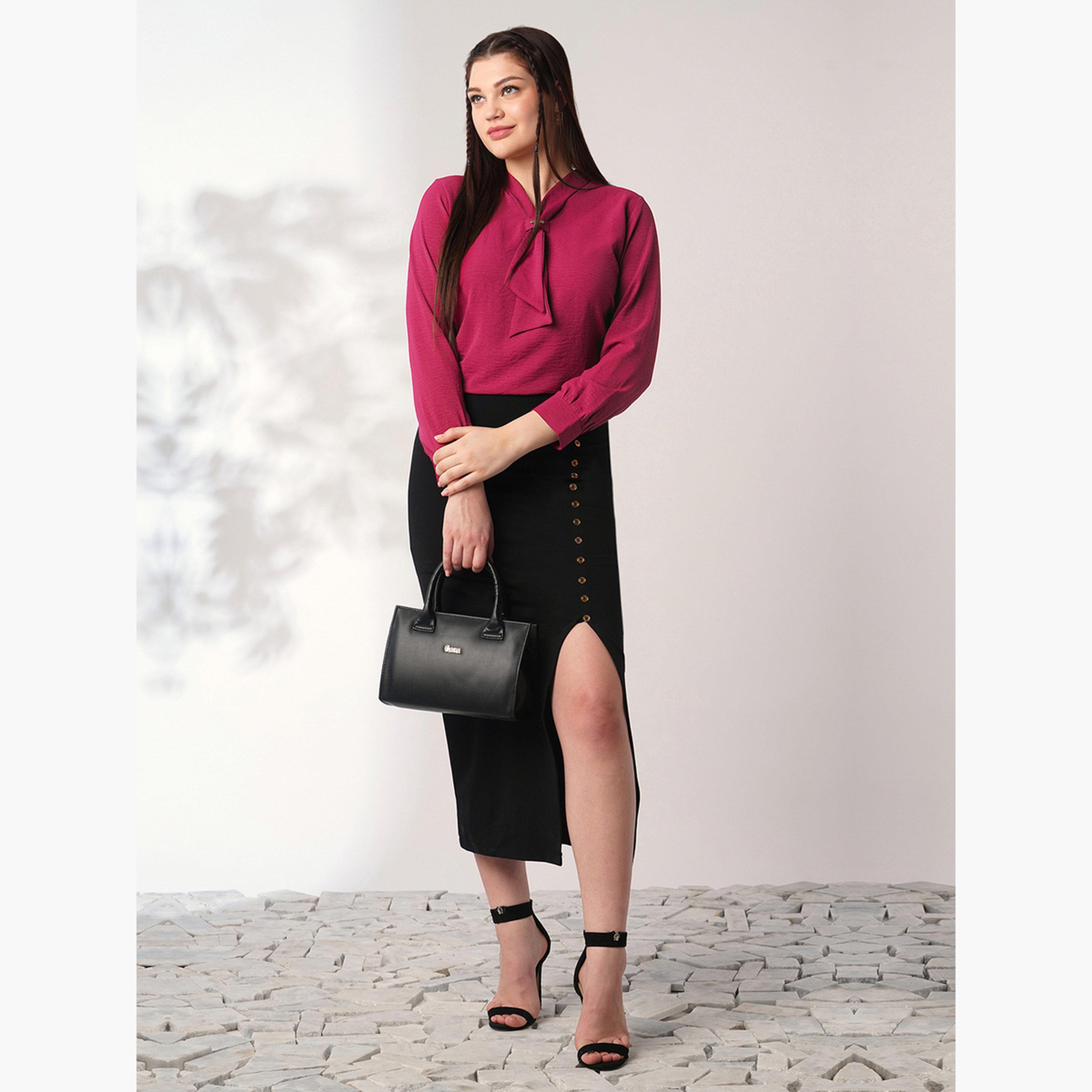Globus X Styli Women Maroon Tie-Up Neck Shirt-women-clothing-shirtsandblouses-shirts-image-2