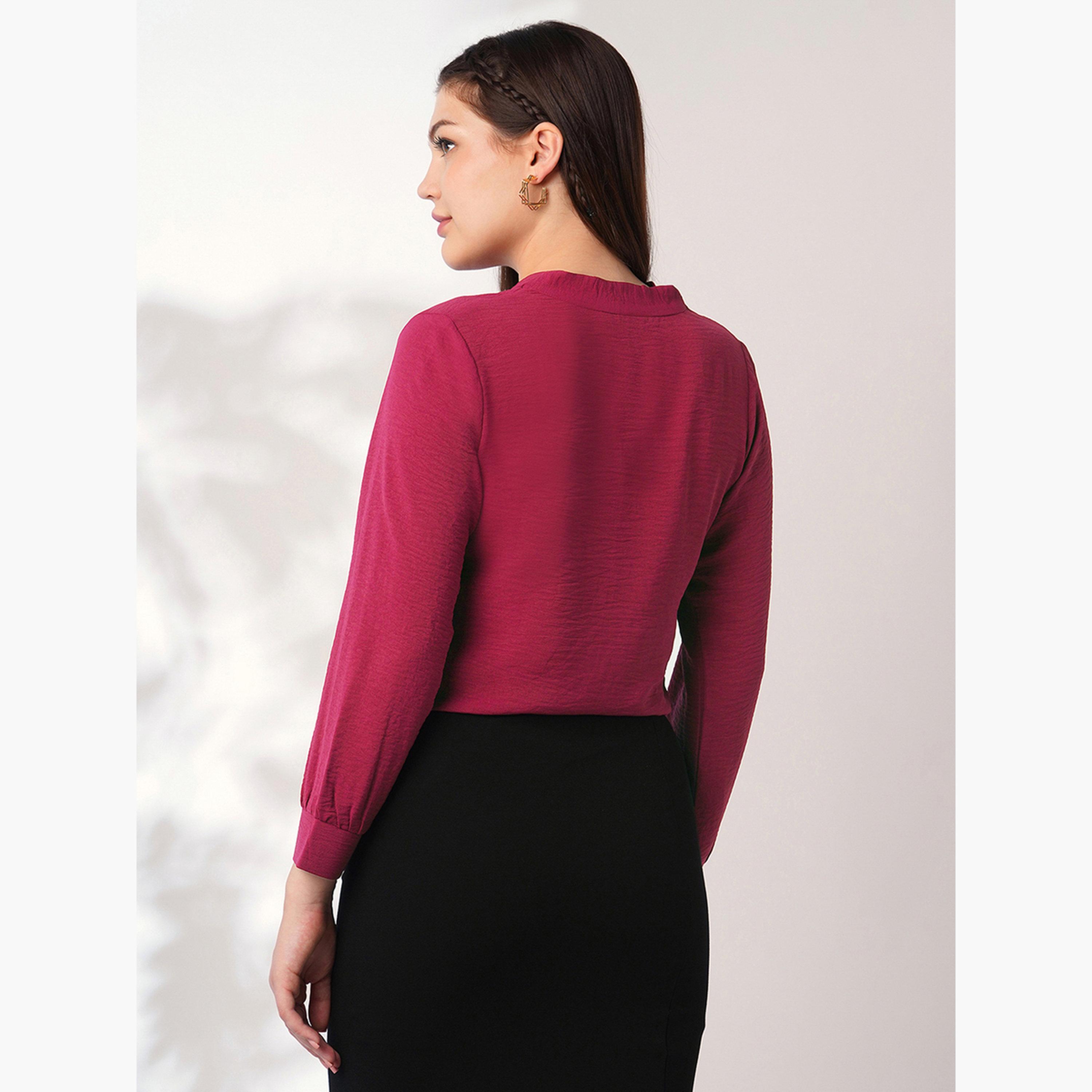 Globus X Styli Women Maroon Tie-Up Neck Shirt-women-clothing-shirtsandblouses-shirts-image-3