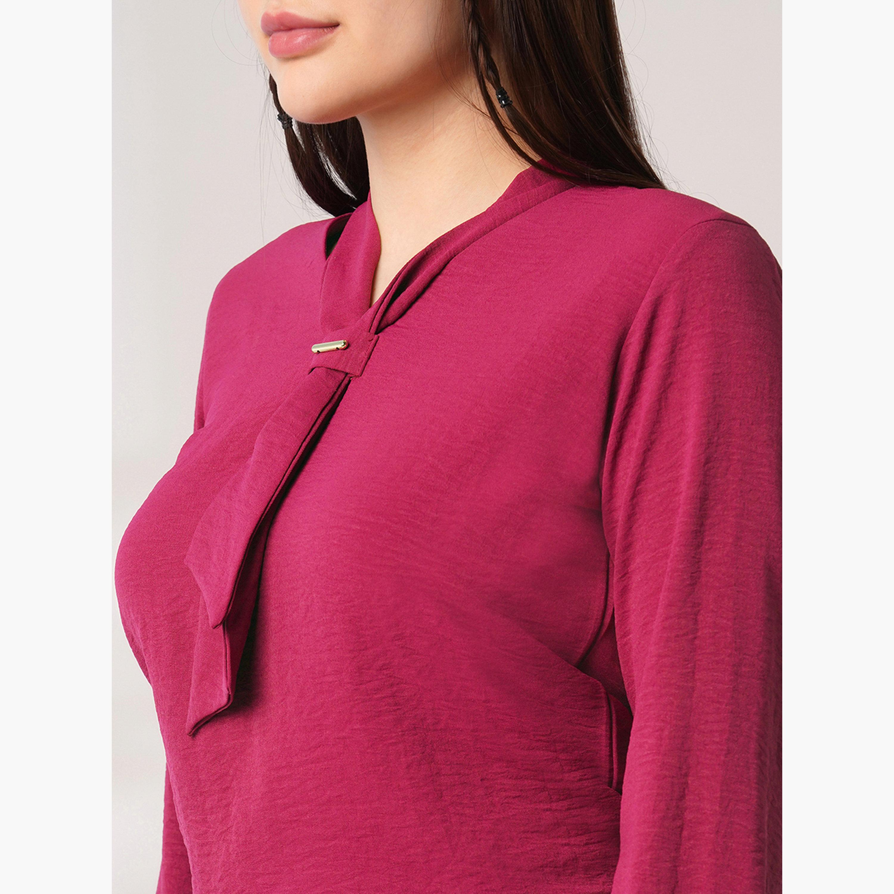غلوبوس × ستايلي - قميص كستنائي برباط حول الرقبة للنساء-women-clothing-shirtsandblouses-shirts-image-4