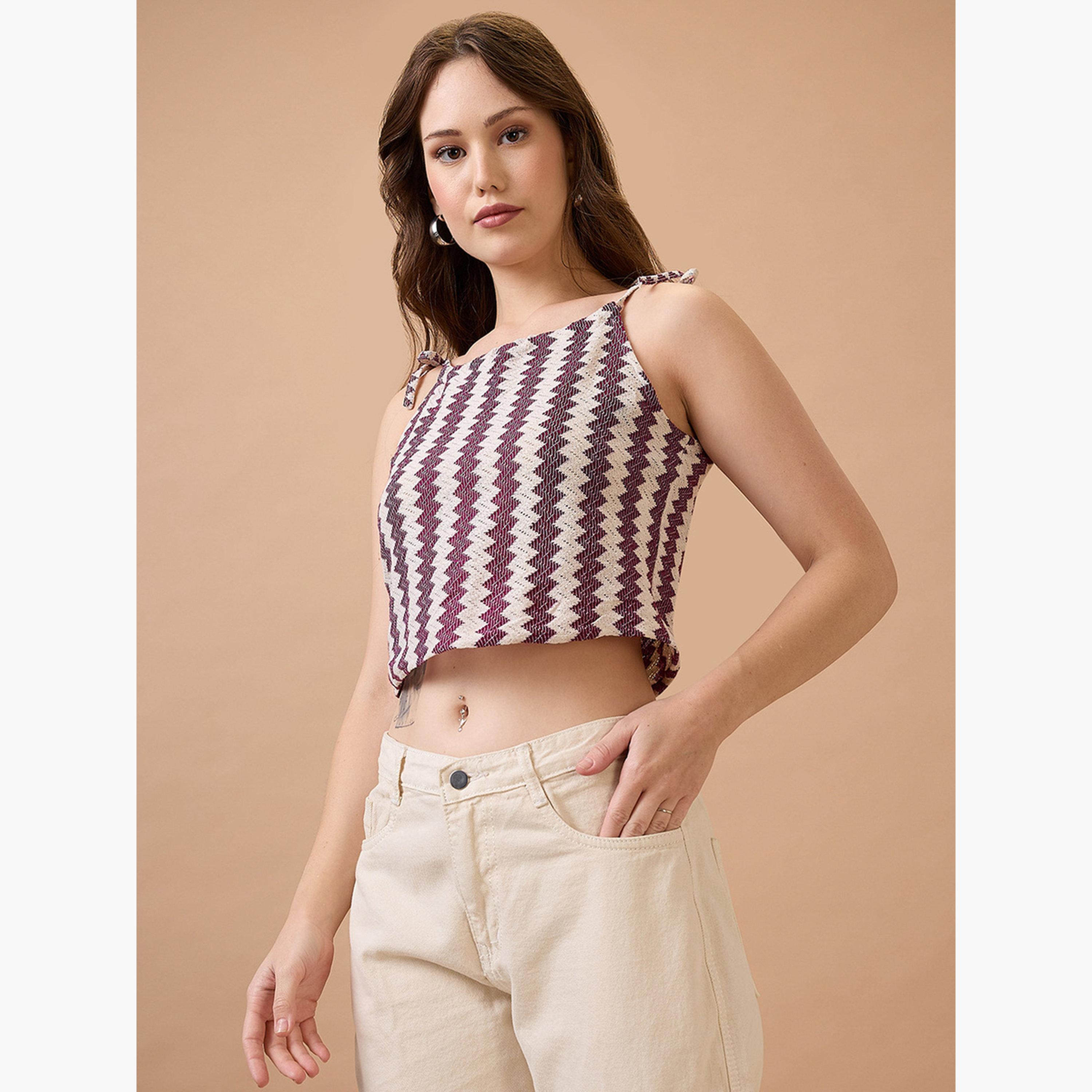 Globus X Styli Maroon Crochet Strappy Crop Top-women-clothing-tshirts-image-3