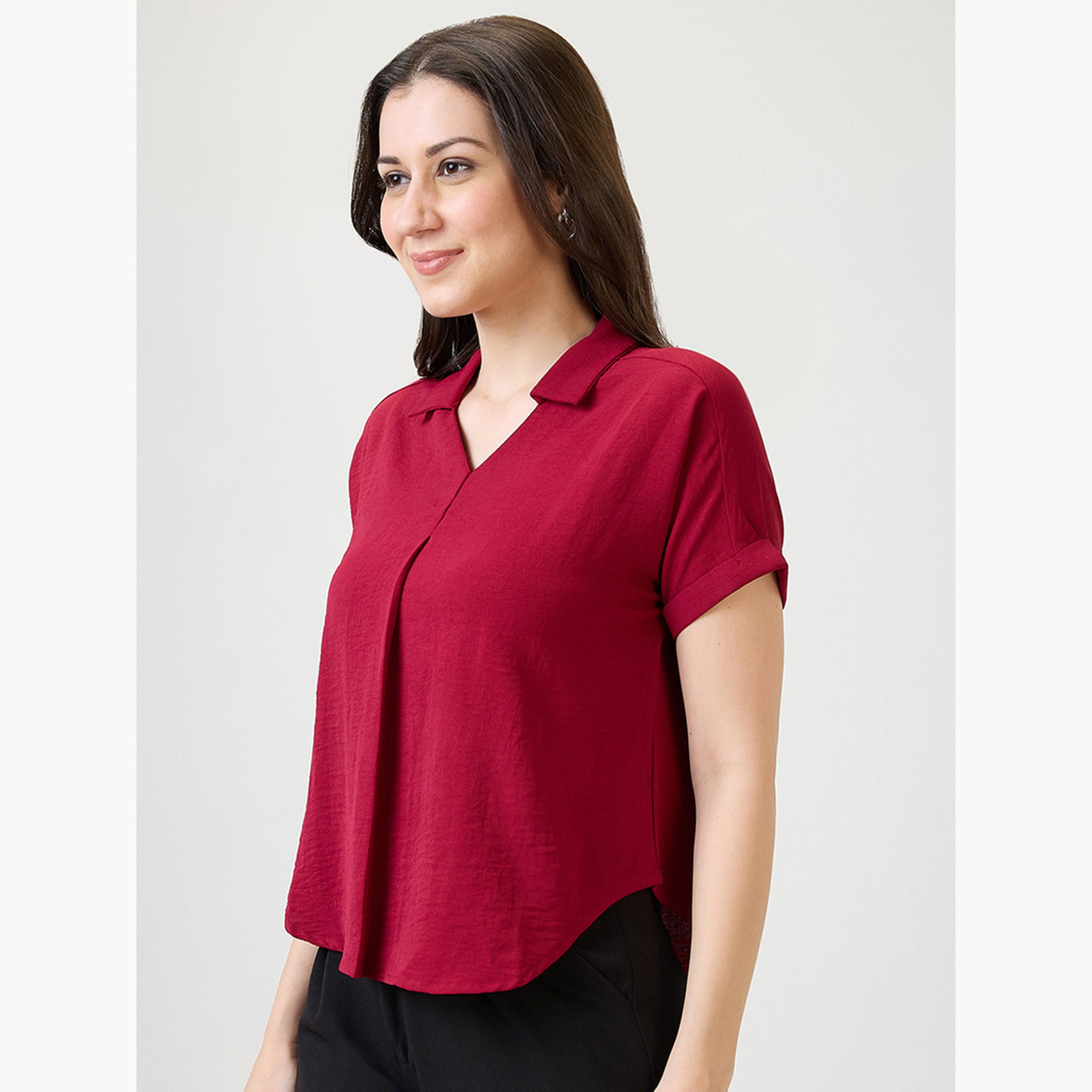 Globus X Styli Women Red Extended Sleeves Top-women-clothing-tshirts-image-1