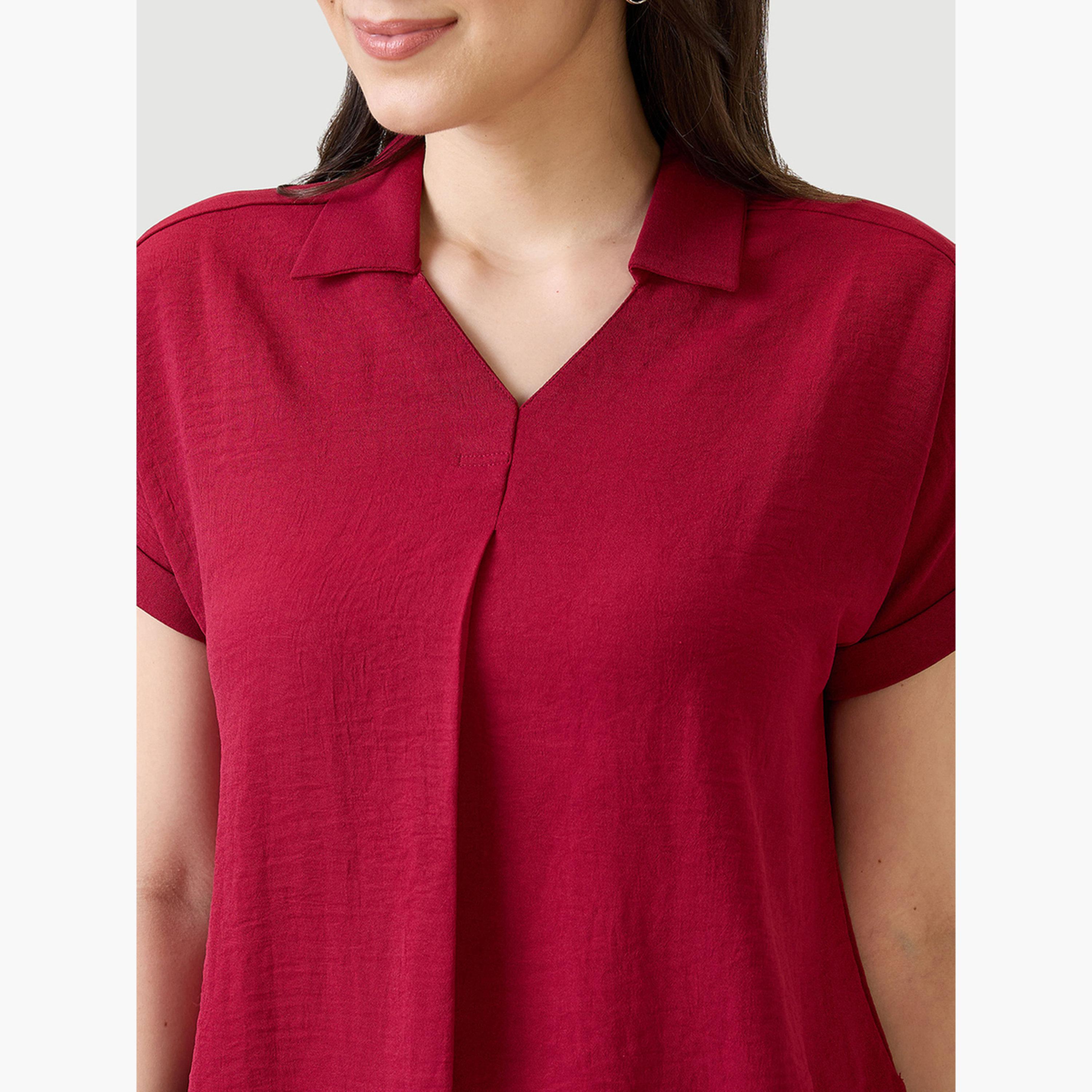 غلوبوس × ستايلي - بلوزة حمراء بأكمام طويلة للنساء-women-clothing-tshirts-image-4