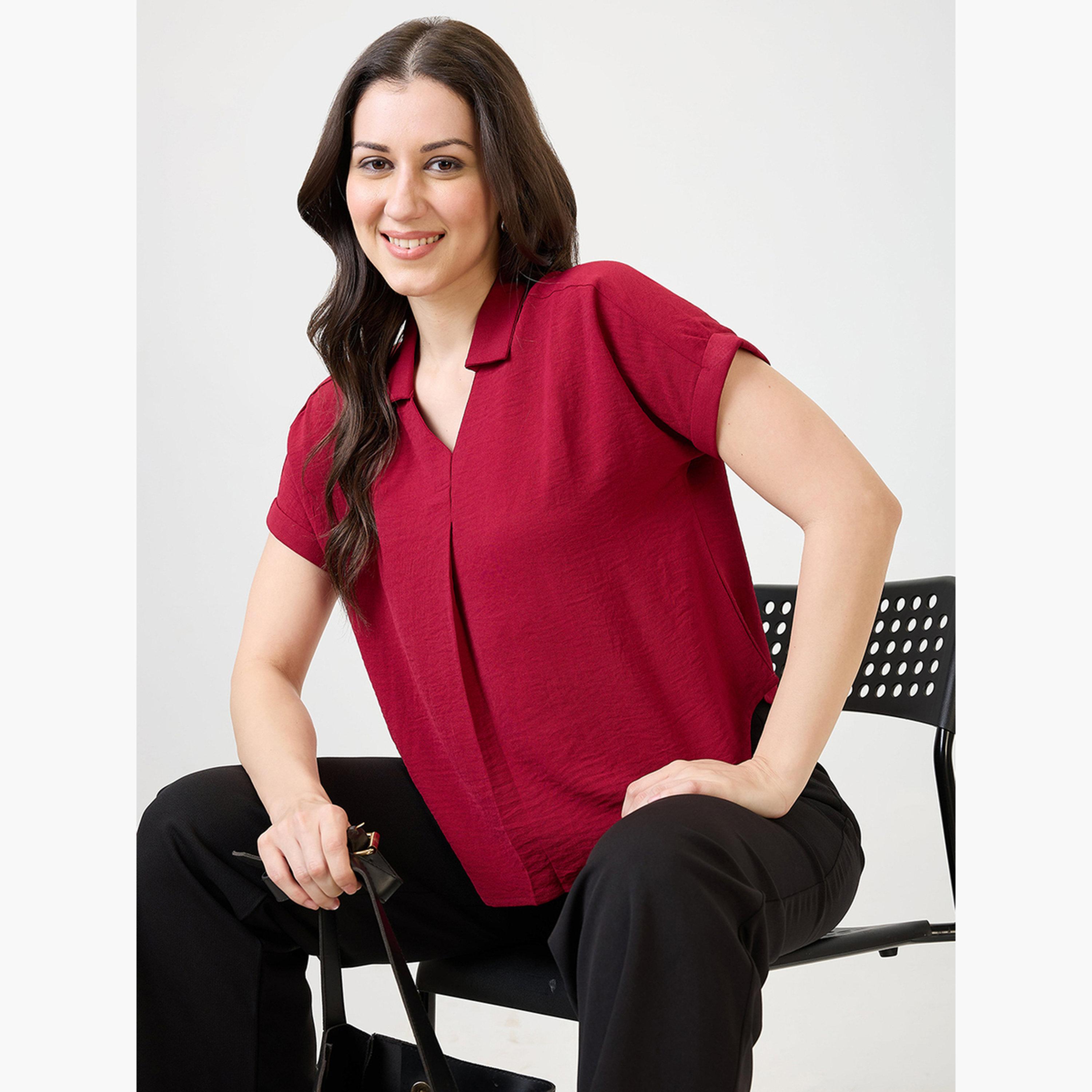Globus X Styli Women Red Extended Sleeves Top-women-clothing-tshirts-image-5