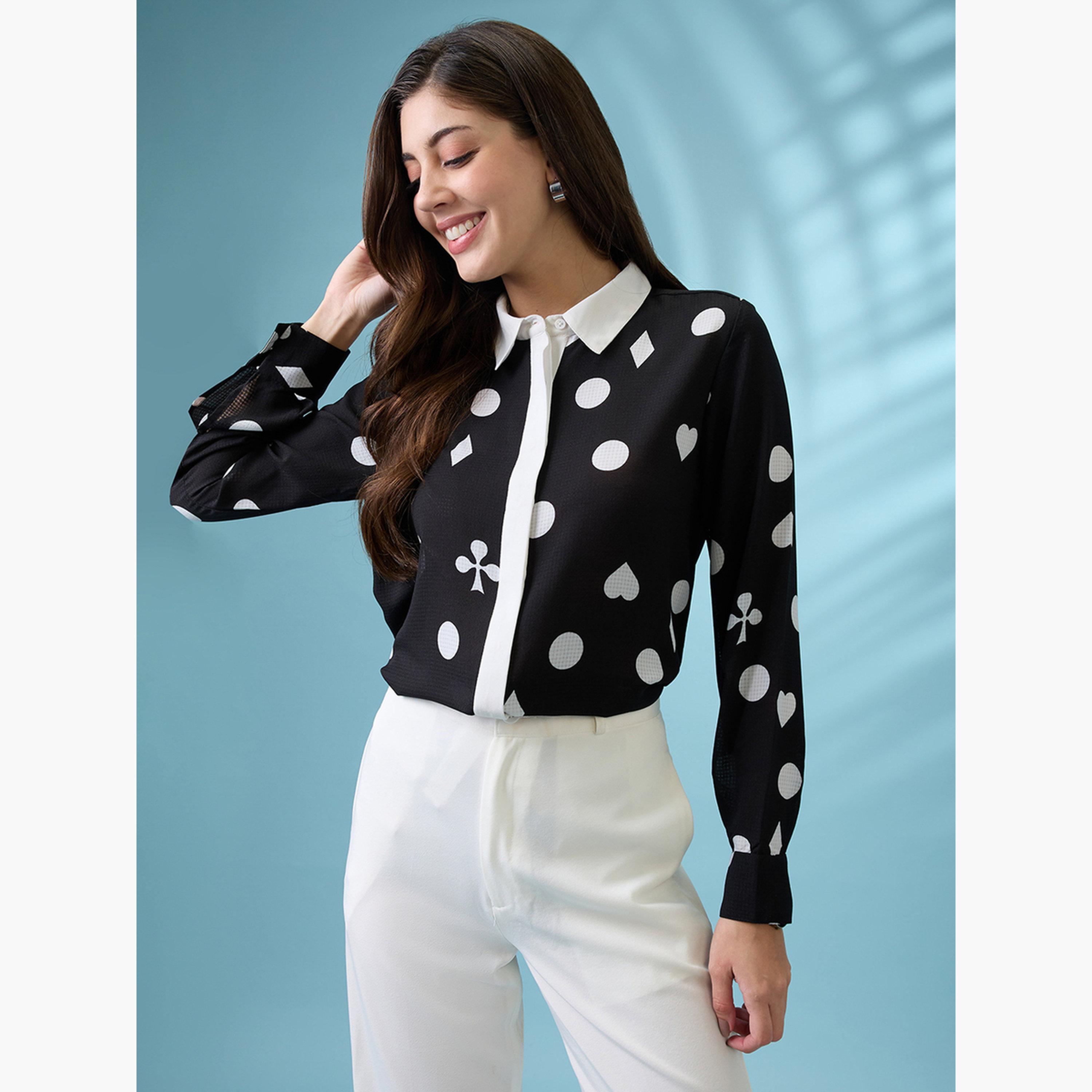 غلوبوس × ستايلي - قميص أسود مطبوع بأزرار للنساء-women-clothing-shirtsandblouses-shirts-image-1