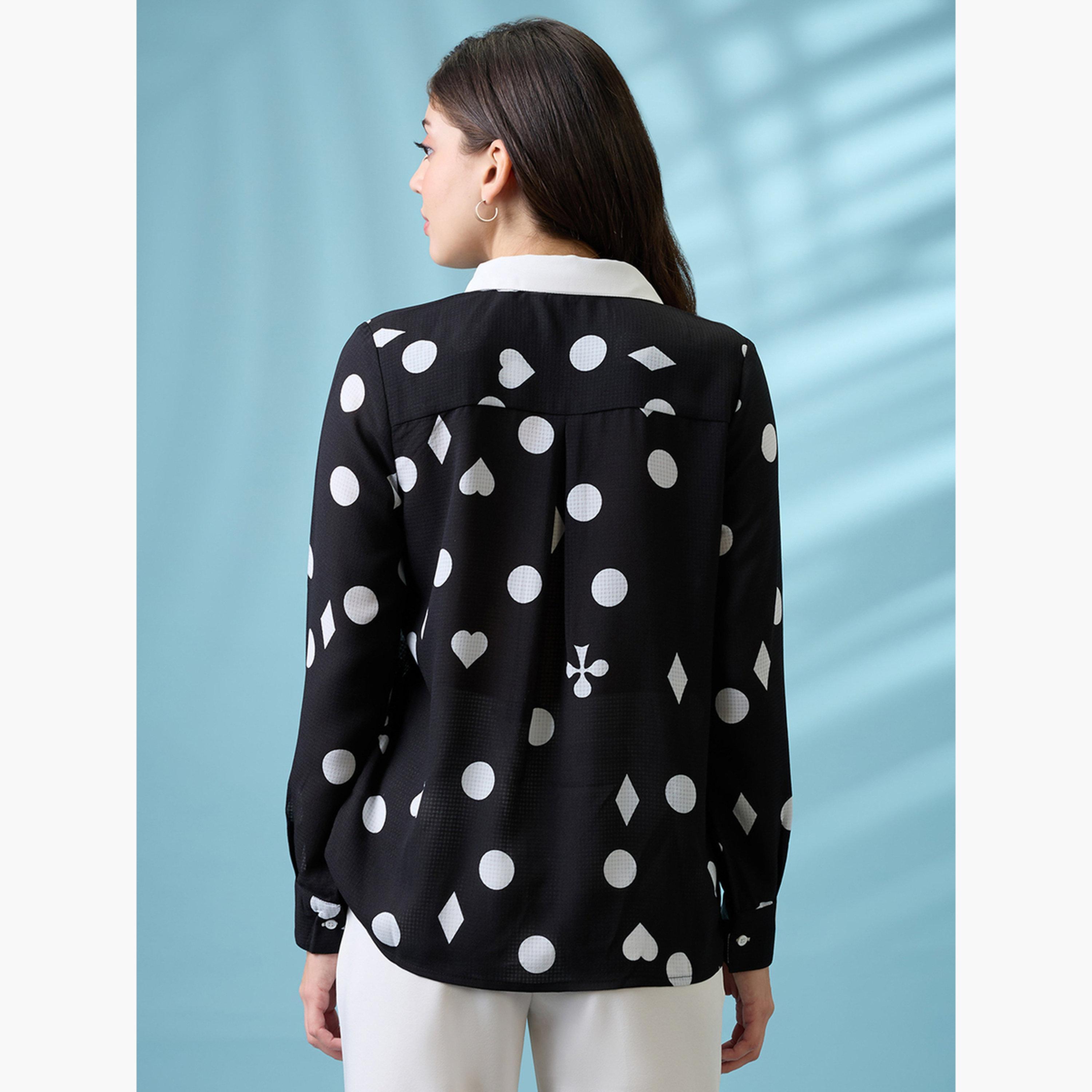 غلوبوس × ستايلي - قميص أسود مطبوع بأزرار للنساء-women-clothing-shirtsandblouses-shirts-image-3